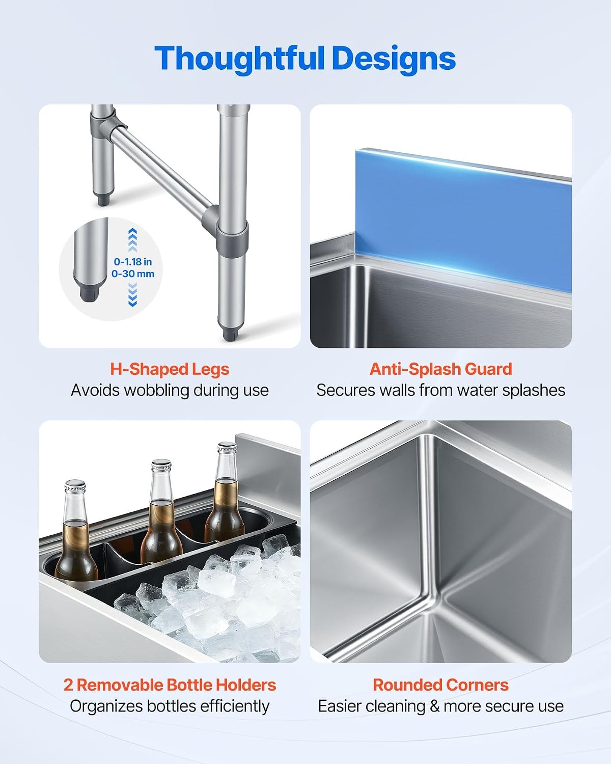 image:imageVEVOR Commercial Ice Bin19 Inch Stainless Steel Ice Chest with Sliding Lid and Bottle Holders Cooler Cart Cocktail Unit for Bar Restaurant Pub NSF Certified30 x 19 x 33
