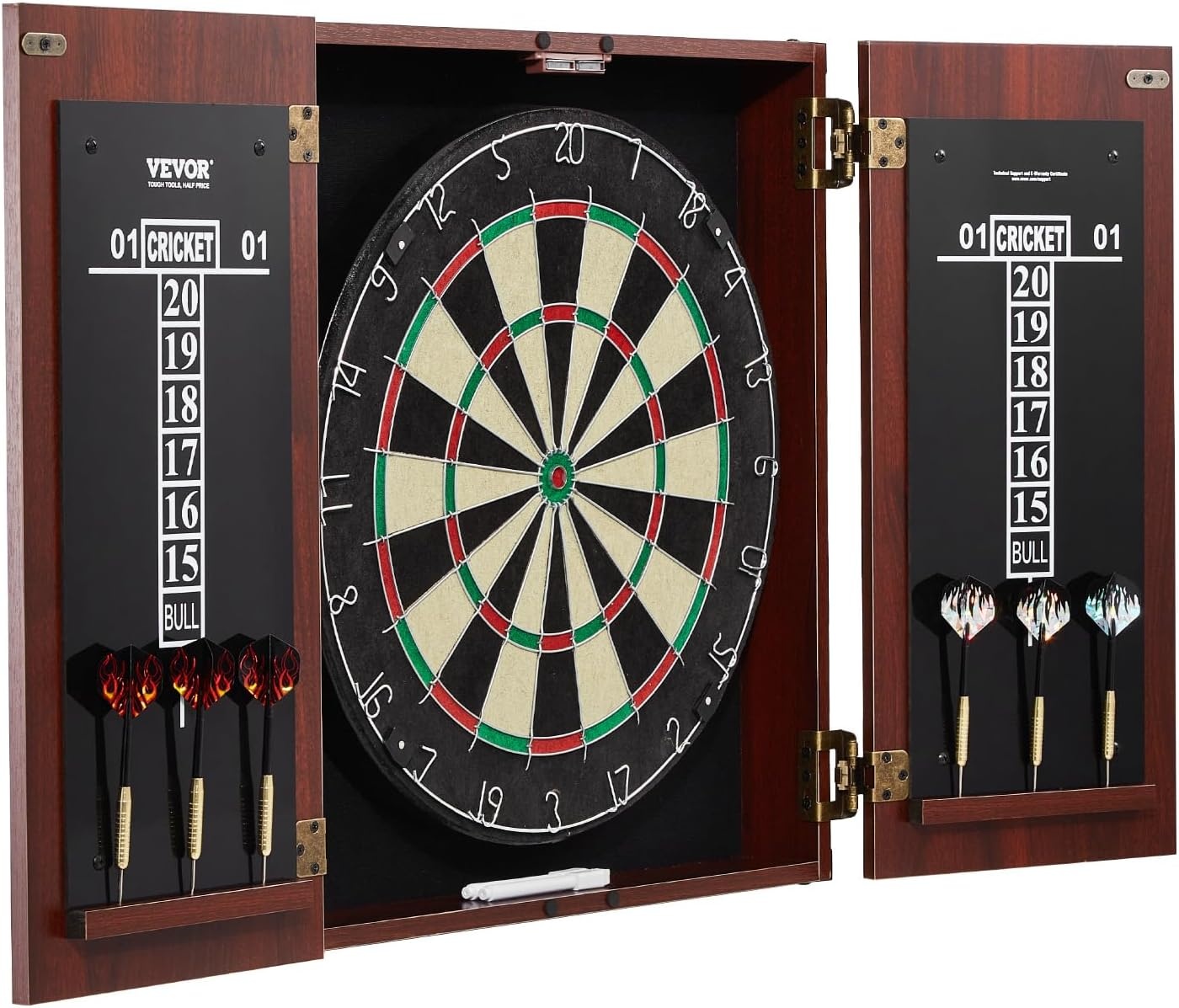 image:imageVEVOR Dart Board Cabinet Set Multiple Styles ReadytoPlay Bundle Official Size Steel Tip Dart Hideaway Cabinet Features Easy Assembly Complete with All Accessories Perfect for Cricket Games40 x 213 x 35