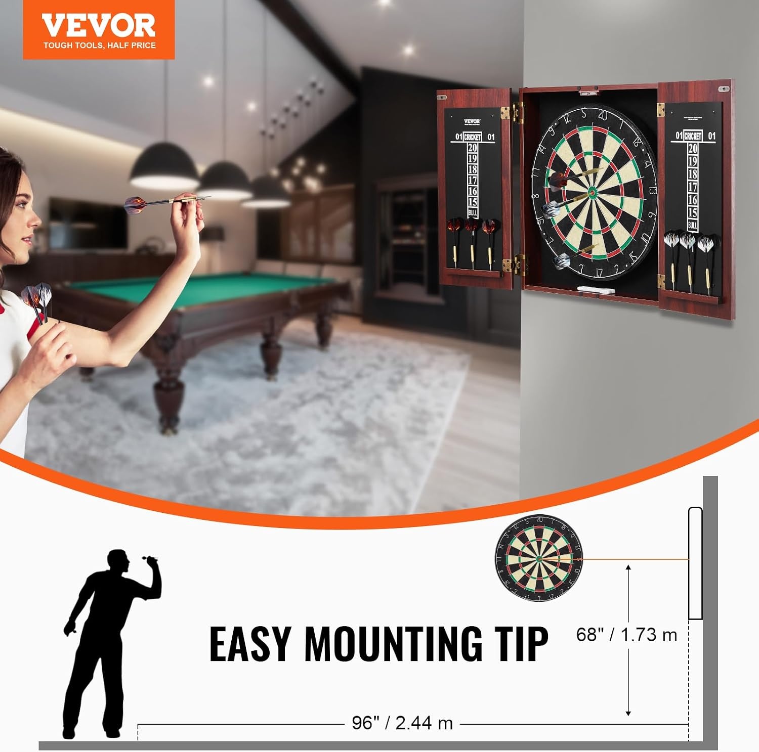 image:imageVEVOR Dart Board Cabinet Set Multiple Styles ReadytoPlay Bundle Official Size Steel Tip Dart Hideaway Cabinet Features Easy Assembly Complete with All Accessories Perfect for Cricket Games40 x 213 x 35