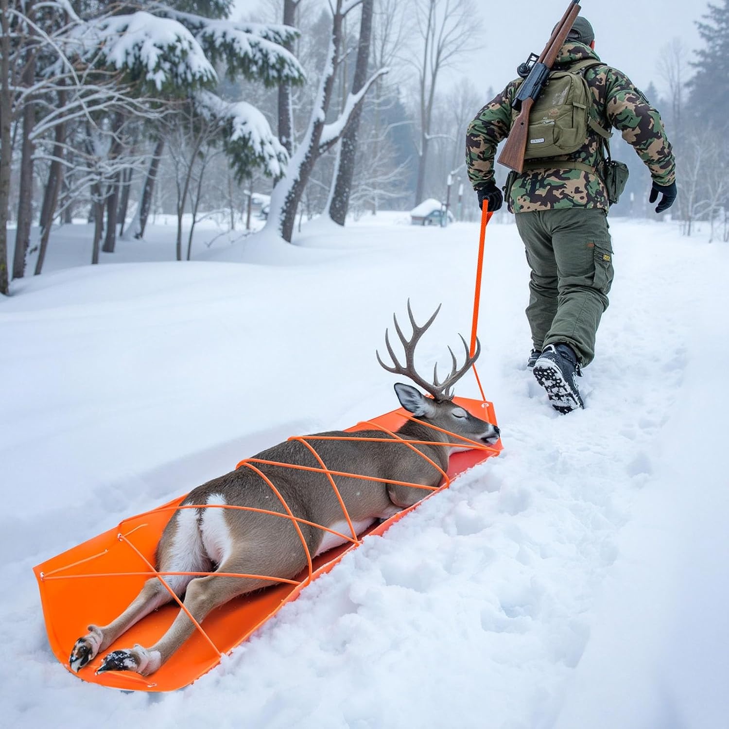 image:imageVEVOR Deer Drag Sled 728 x 228 in 550lbs Heavy Duty Yard Utility Sled TearResistant PE Drag Glider Mat with Ropes amp Handle Thickened Game Hauler for Firewood Ice Fishing Hauling Hunting