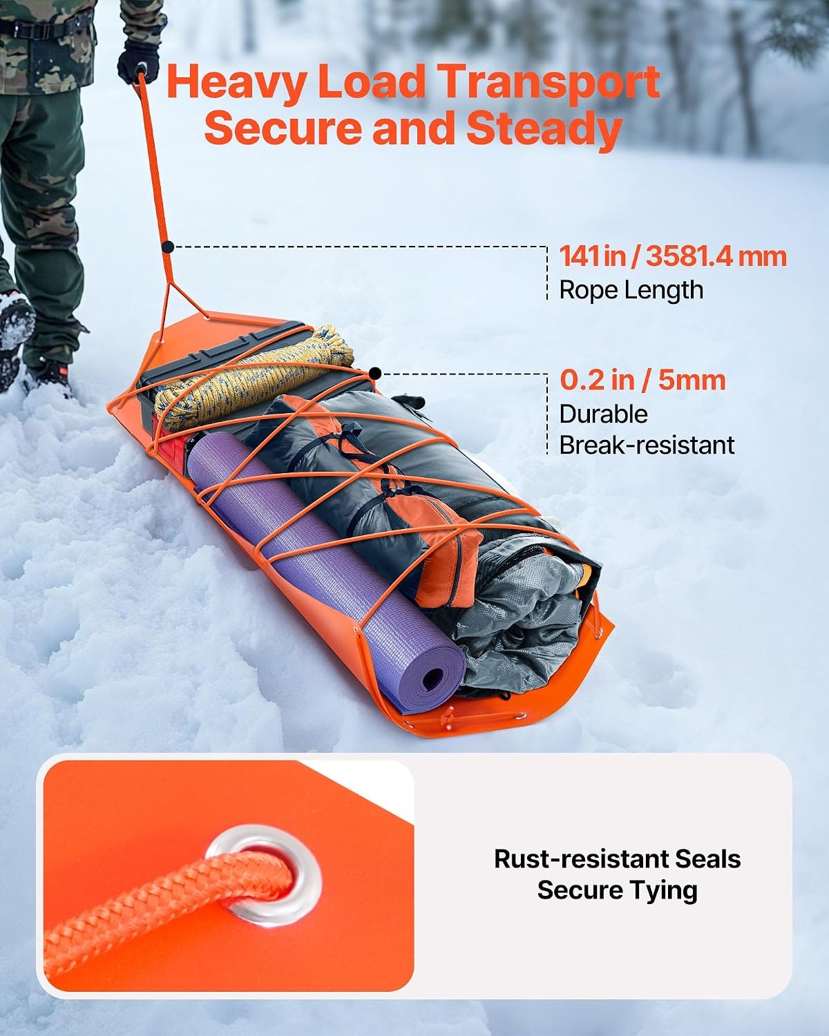 image:imageVEVOR Deer Drag Sled 728 x 228 in 550lbs Heavy Duty Yard Utility Sled TearResistant PE Drag Glider Mat with Ropes amp Handle Thickened Game Hauler for Firewood Ice Fishing Hauling Hunting