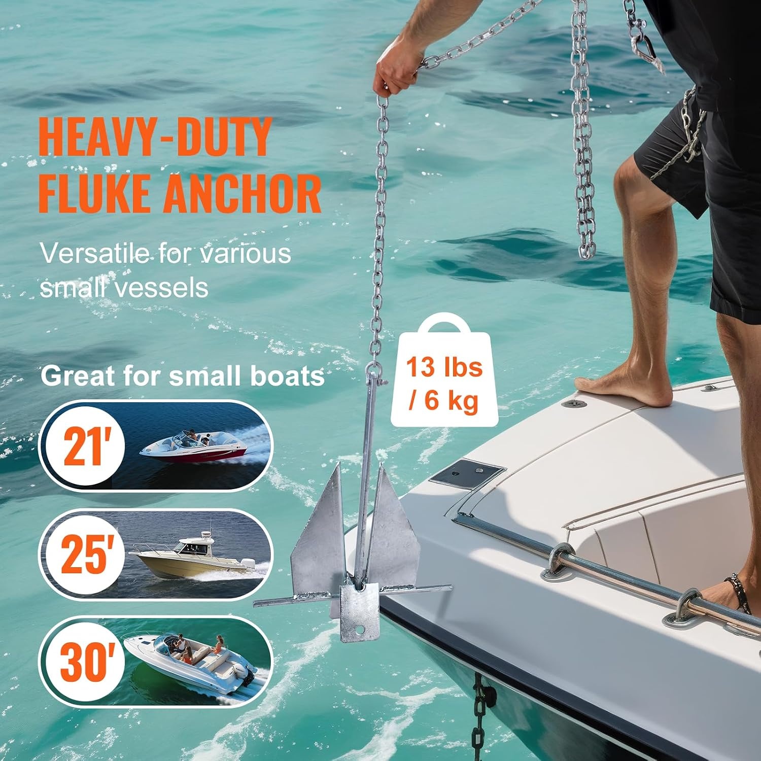 image:imageVEVOR Fluke Style Anchor KitHotDipped Galvanized Steel Fluke Anchor with 79 Chain13 lbs
