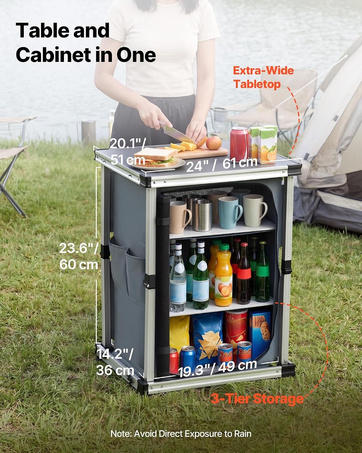 image:imageVEVOR Folding Camping Storage Cabinet Outdoor Portable Aluminum Lightweight Table Quick Setup Compact Kitchen Cook Station with 3 Shelves and Carry Bag for Picnic BBQ Camping RV Traveling