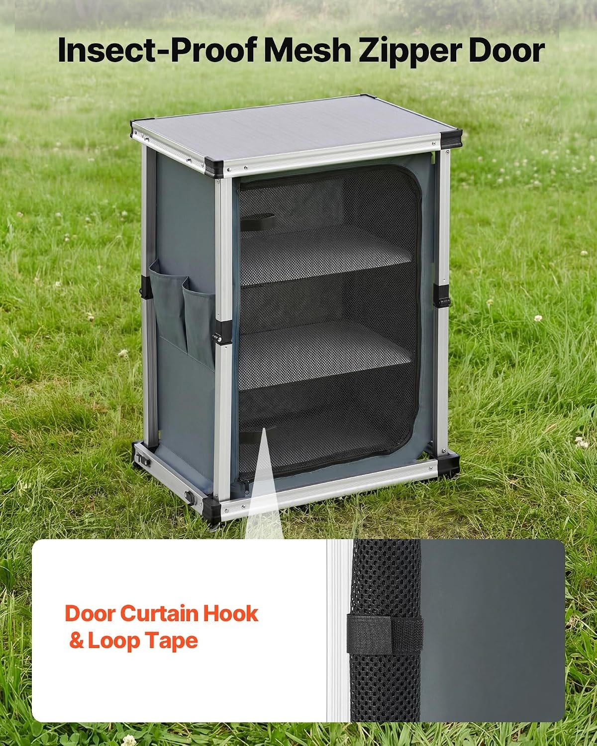 image:imageVEVOR Folding Camping Storage Cabinet Outdoor Portable Aluminum Lightweight Table Quick Setup Compact Kitchen Cook Station with 3 Shelves and Carry Bag for Picnic BBQ Camping RV Traveling