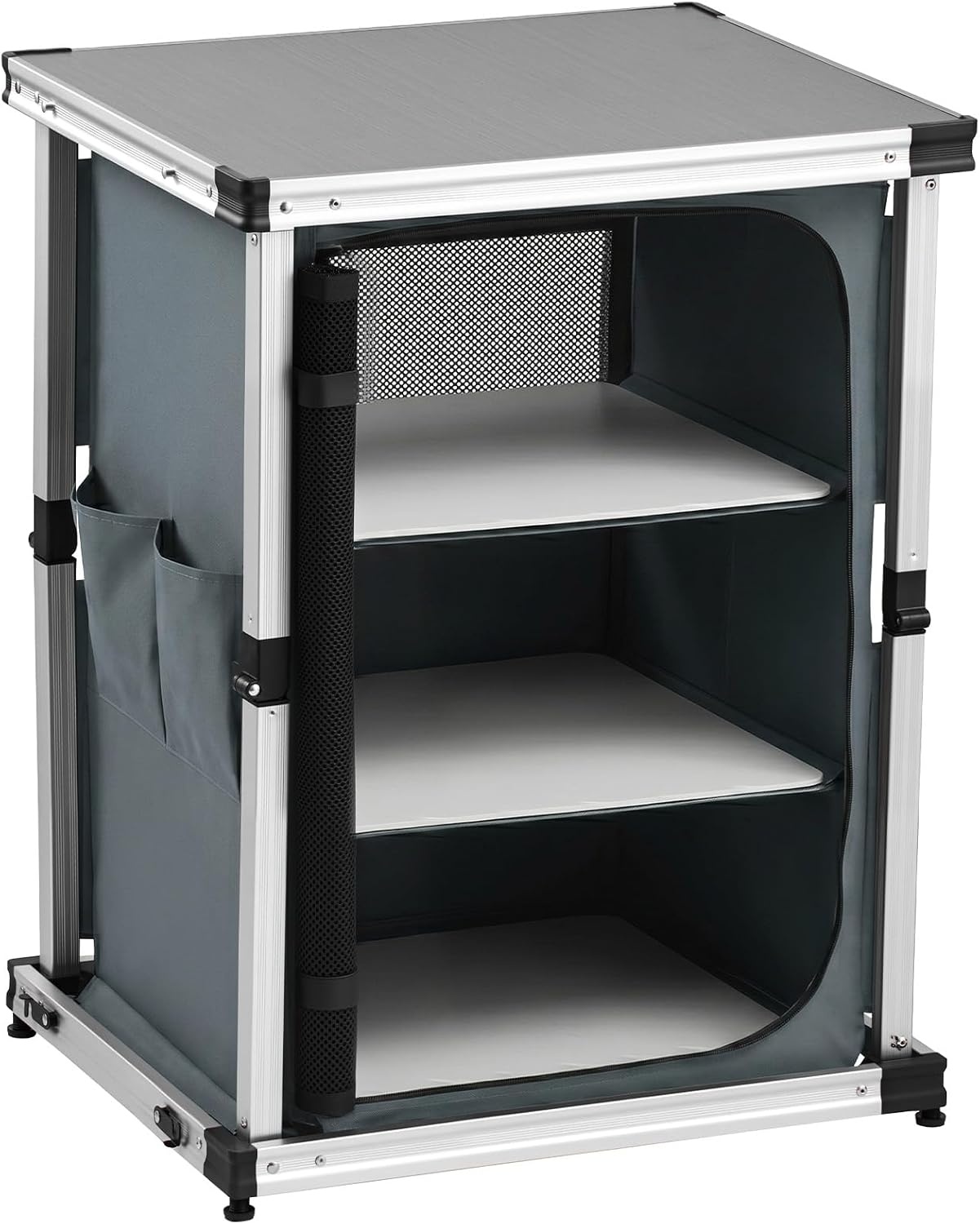 image:imageVEVOR Folding Camping Storage Cabinet Outdoor Portable Aluminum Lightweight Table Quick Setup Compact Kitchen Cook Station with 3 Shelves and Carry Bag for Picnic BBQ Camping RV Traveling