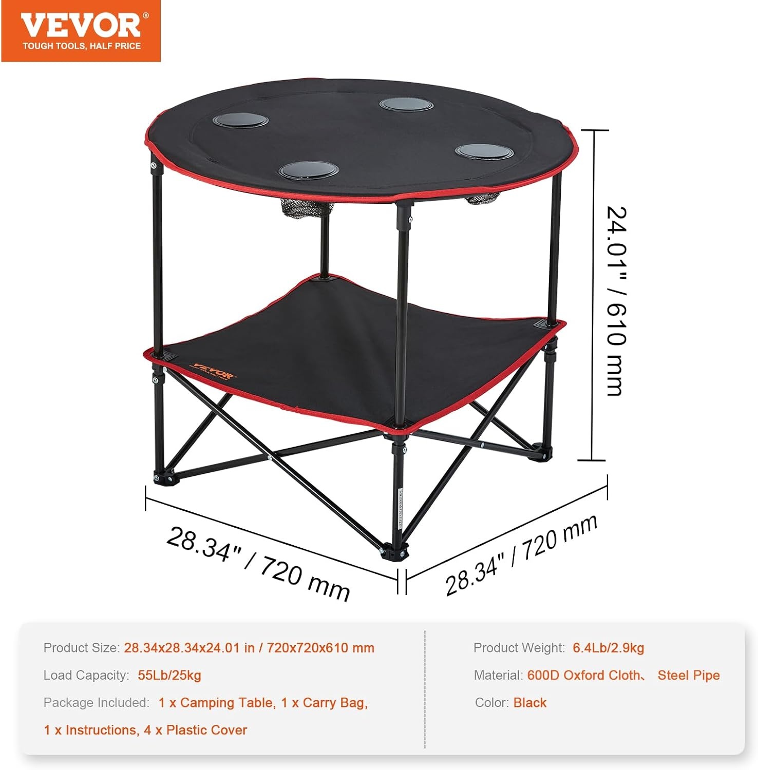 image:imageVEVOR Folding Camping Table Portable Roll Up Side Tables Lightweight Aluminum Beach Table for Outdoor BBQ Tailgating Picnic Travel 47 inchBlackRed