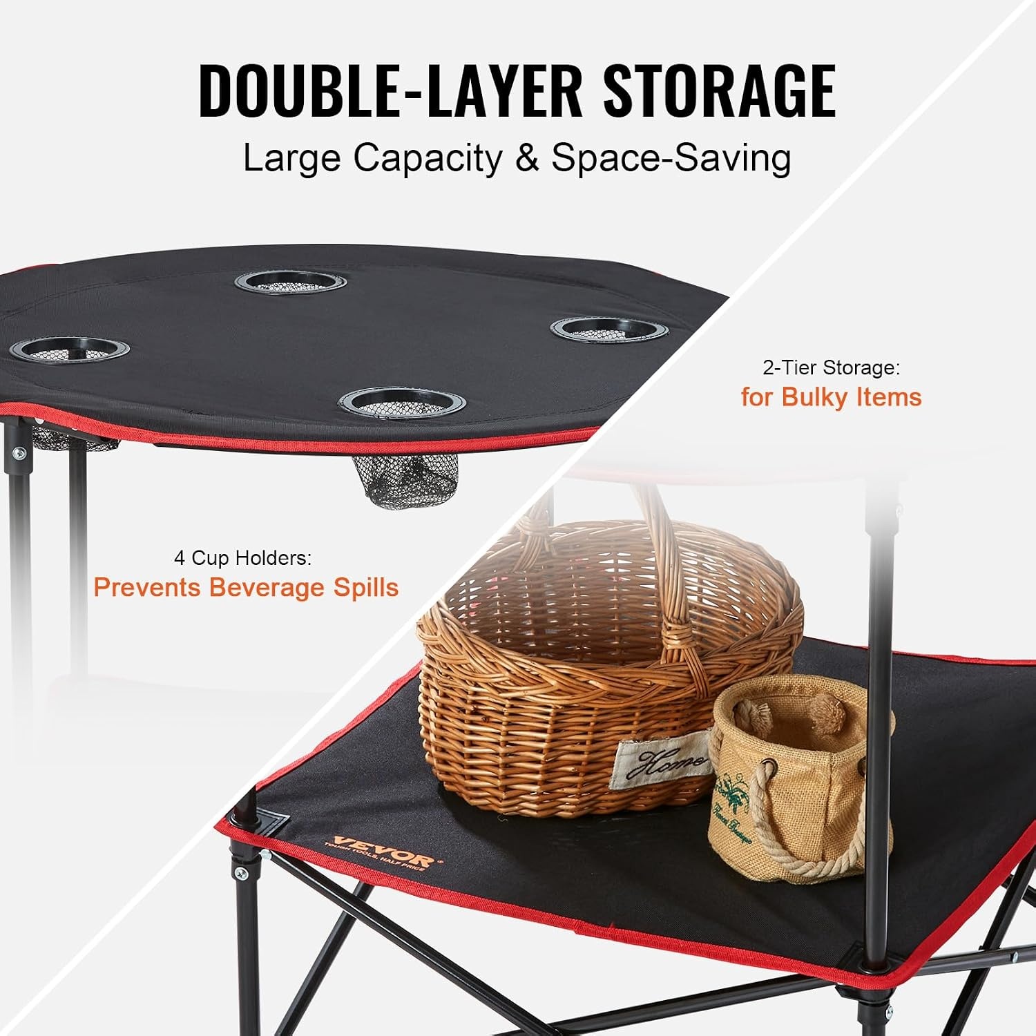 image:imageVEVOR Folding Camping Table Portable Roll Up Side Tables Lightweight Aluminum Beach Table for Outdoor BBQ Tailgating Picnic Travel 47 inchBlackRed