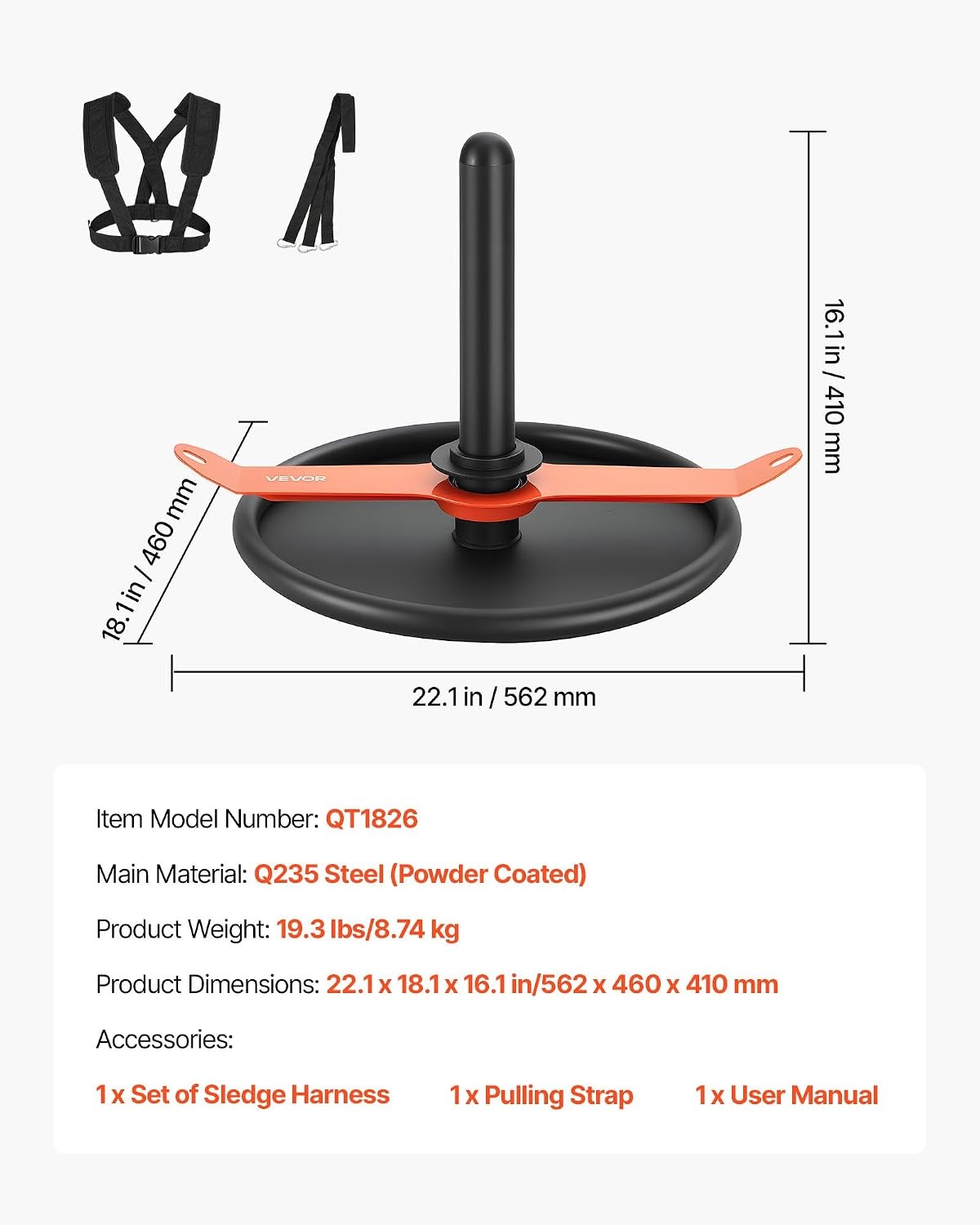 image:imageVEVOR Football Sleds and Chutes Weight Sled Football Training Pull Push Running Sled Fitness Workout Sled Push Gym Equipment Adjustable Height Handle Compatible 12 in Weight Plates360 Rotation