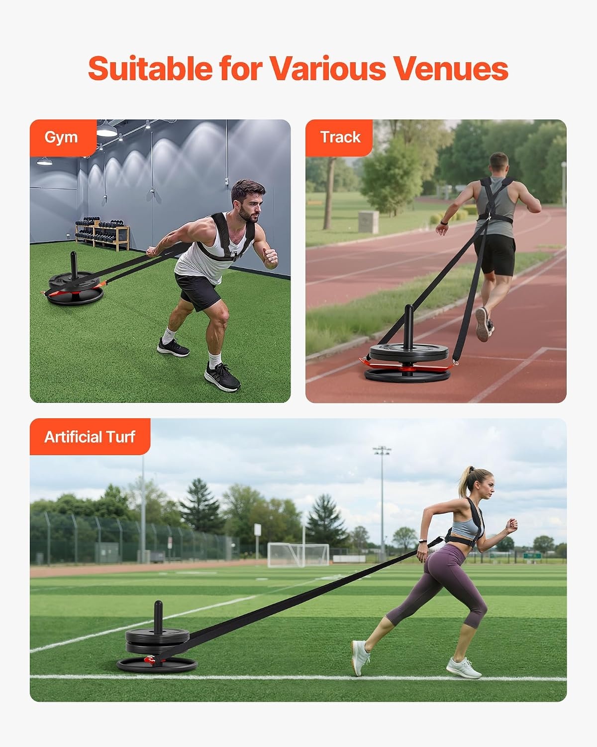 image:imageVEVOR Football Sleds and Chutes Weight Sled Football Training Pull Push Running Sled Fitness Workout Sled Push Gym Equipment Adjustable Height Handle Compatible 12 in Weight Plates360 Rotation