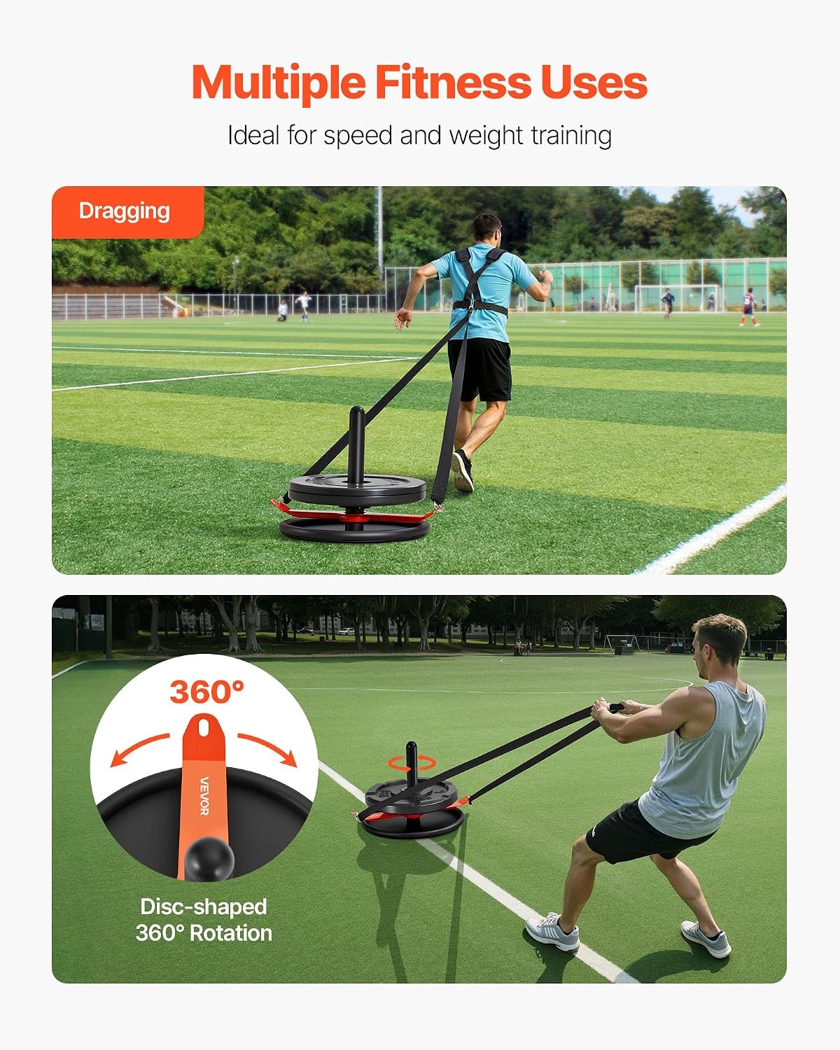 image:imageVEVOR Football Sleds and Chutes Weight Sled Football Training Pull Push Running Sled Fitness Workout Sled Push Gym Equipment Adjustable Height Handle Compatible 12 in Weight Plates360 Rotation