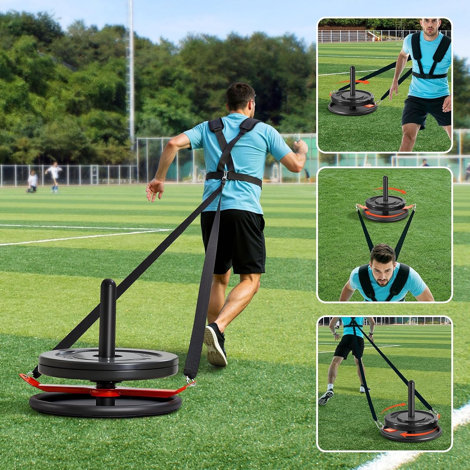 image:imageVEVOR Football Sleds and Chutes Weight Sled Football Training Pull Push Running Sled Fitness Workout Sled Push Gym Equipment Adjustable Height Handle Compatible 12 in Weight Plates360 Rotation