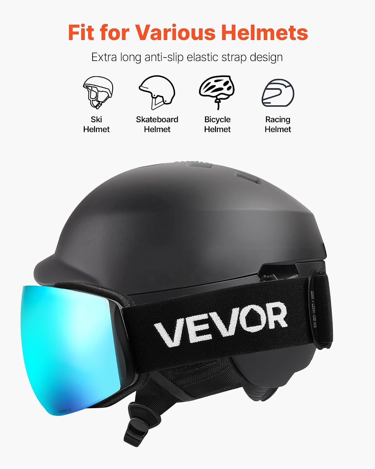 image:imageVEVOR Frameless Ski Goggles Spherical Lens with Revo Coating OTG Anti fog Snow Goggles TPU Frame amp Ventilation StructureBlue Lens Vlt 818