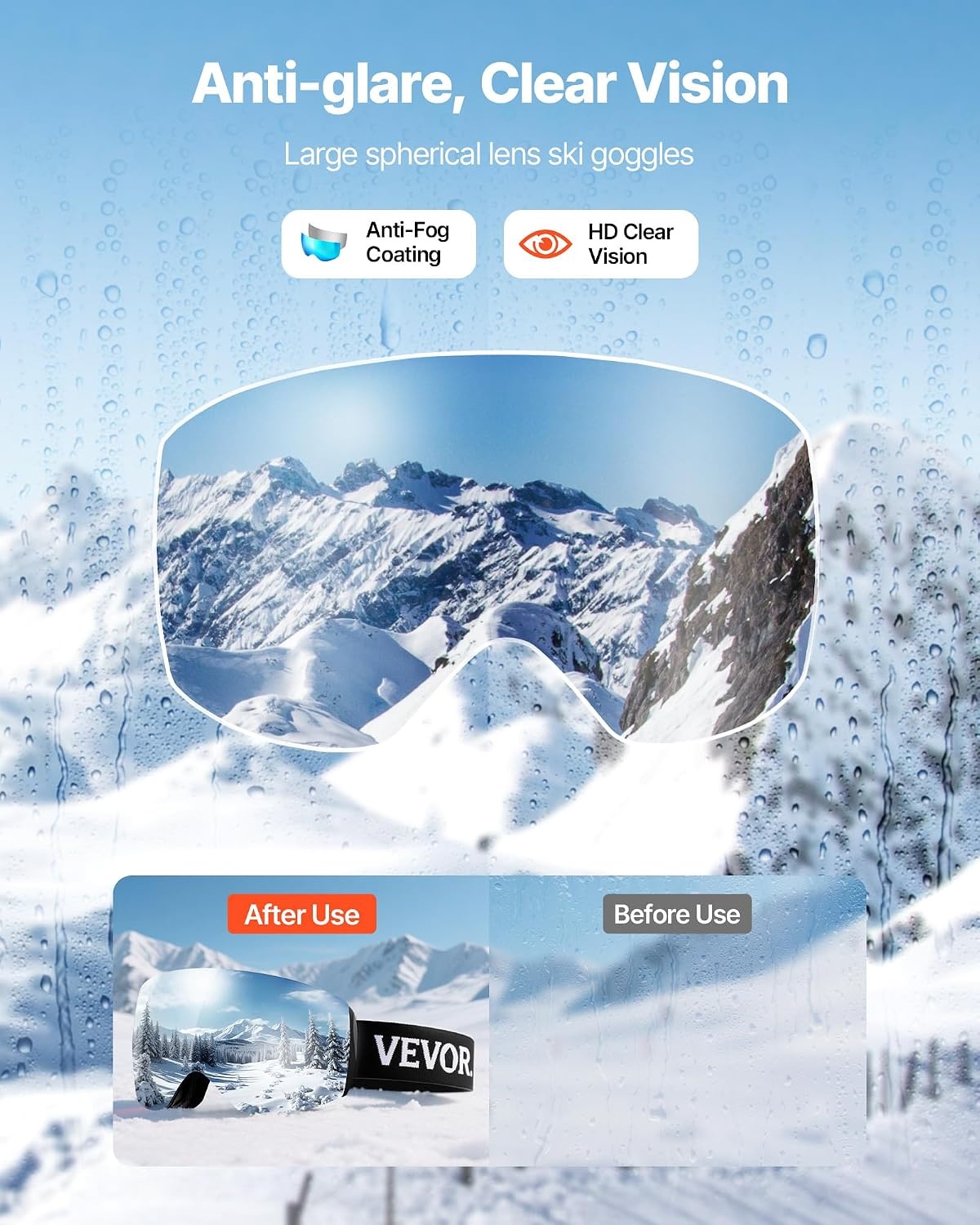 image:imageVEVOR Frameless Ski Goggles Spherical Lens with Revo Coating OTG Anti fog Snow Goggles TPU Frame amp Ventilation StructureBlue Lens Vlt 818