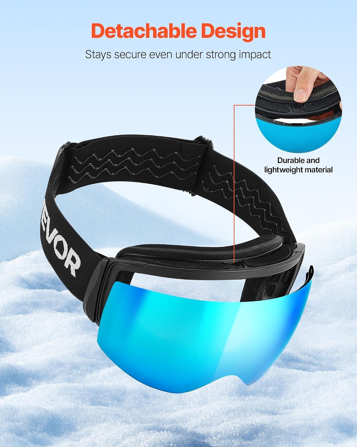 image:imageVEVOR Frameless Ski Goggles Spherical Lens with Revo Coating OTG Anti fog Snow Goggles TPU Frame amp Ventilation StructureBlue Lens Vlt 818