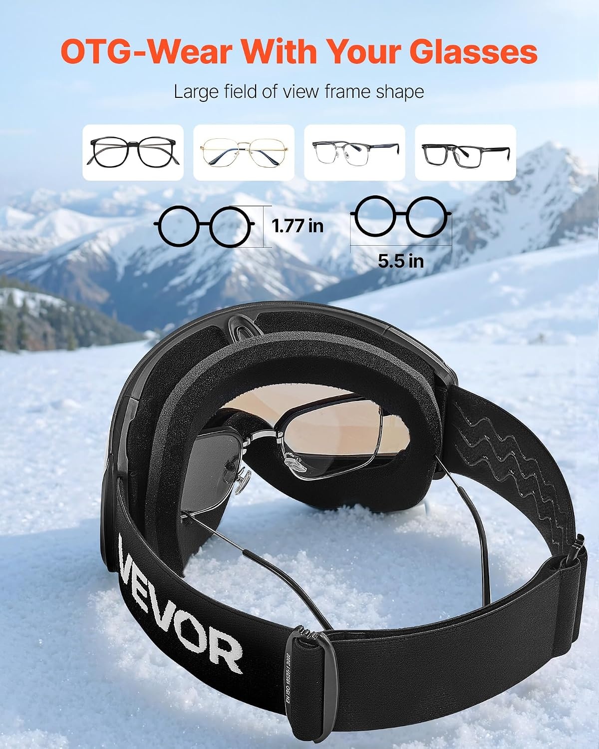 image:imageVEVOR Frameless Ski Goggles Spherical Lens with Revo Coating OTG Anti fog Snow Goggles TPU Frame amp Ventilation StructureBlue Lens Vlt 818