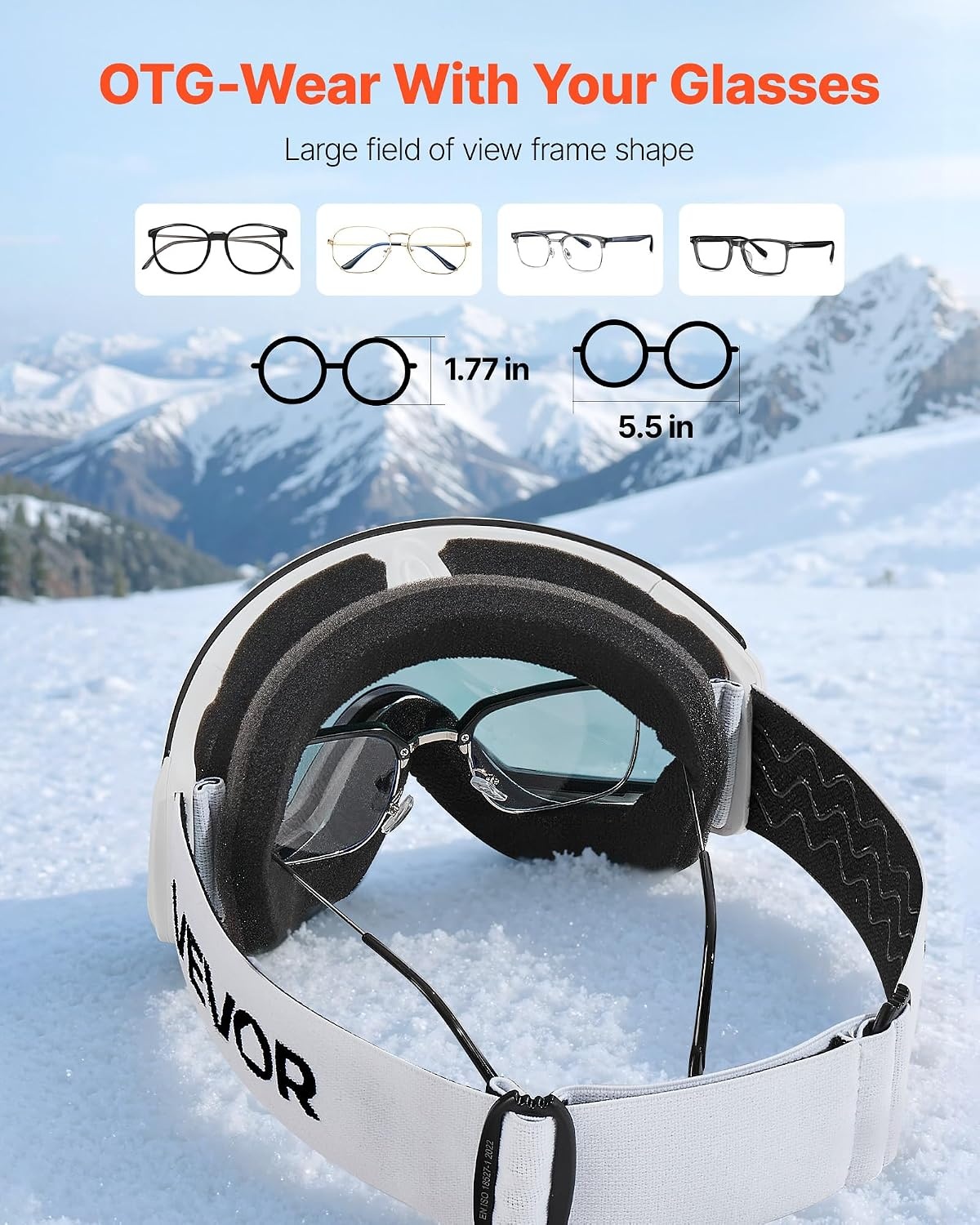 image:imageVEVOR Frameless Ski Goggles Spherical Lens with Revo Coating OTG Anti fog Snow Goggles TPU Frame amp Ventilation StructurePink Lens Vlt 818