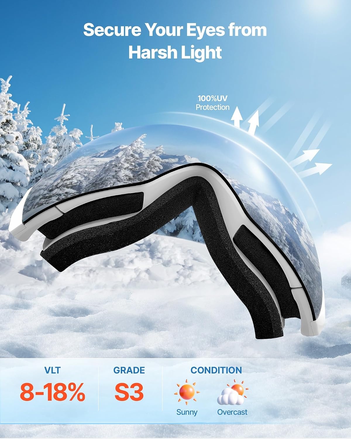 image:imageVEVOR Frameless Ski Goggles Spherical Lens with Revo Coating OTG Anti fog Snow Goggles TPU Frame amp Ventilation StructurePink Lens Vlt 818