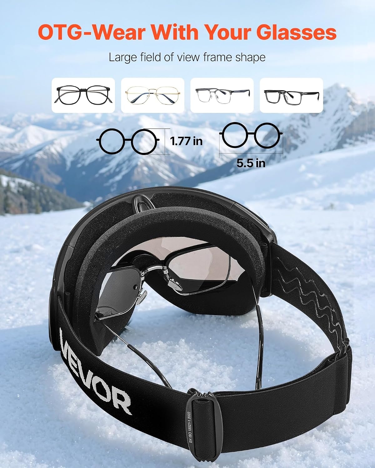 image:imageVEVOR Frameless Ski Goggles Spherical Lens with Revo Coating OTG Anti fog Snow Goggles TPU Frame amp Ventilation StructureSilver Lens Vlt 818