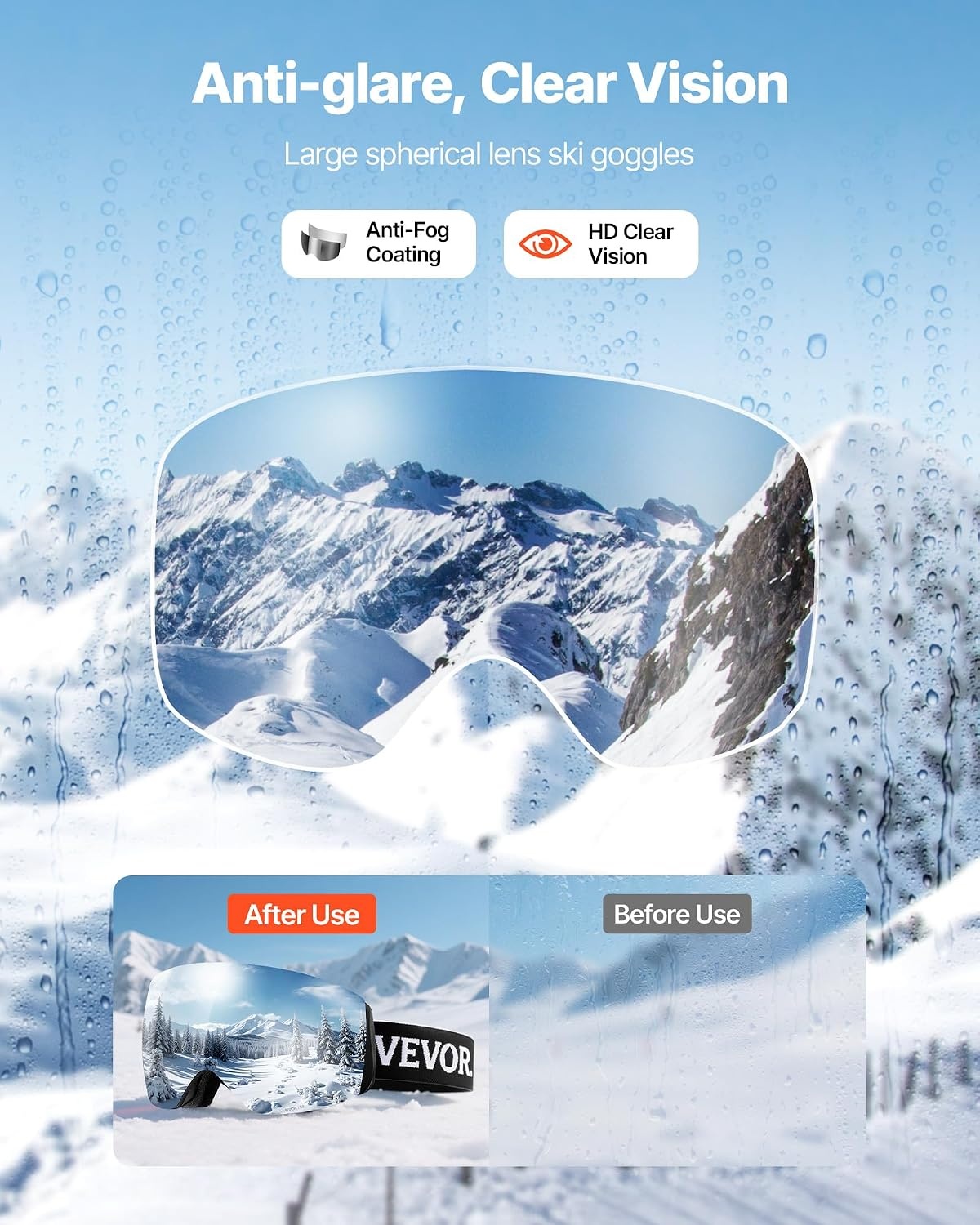 image:imageVEVOR Frameless Ski Goggles Spherical Lens with Revo Coating OTG Anti fog Snow Goggles TPU Frame amp Ventilation StructureSilver Lens Vlt 818