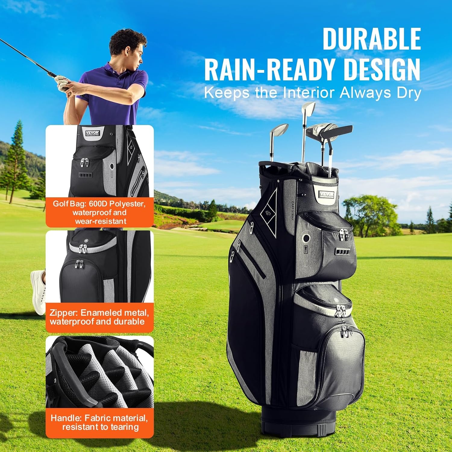 image:imageVEVOR Golf Cart Bag with 14 Way Organizer Divider Top Premium Cart Bag with Stand Durable Golf Bags with Handles amp Dust Cover amp Detachable Dual Strap for Men amp WomenBlackLight gray