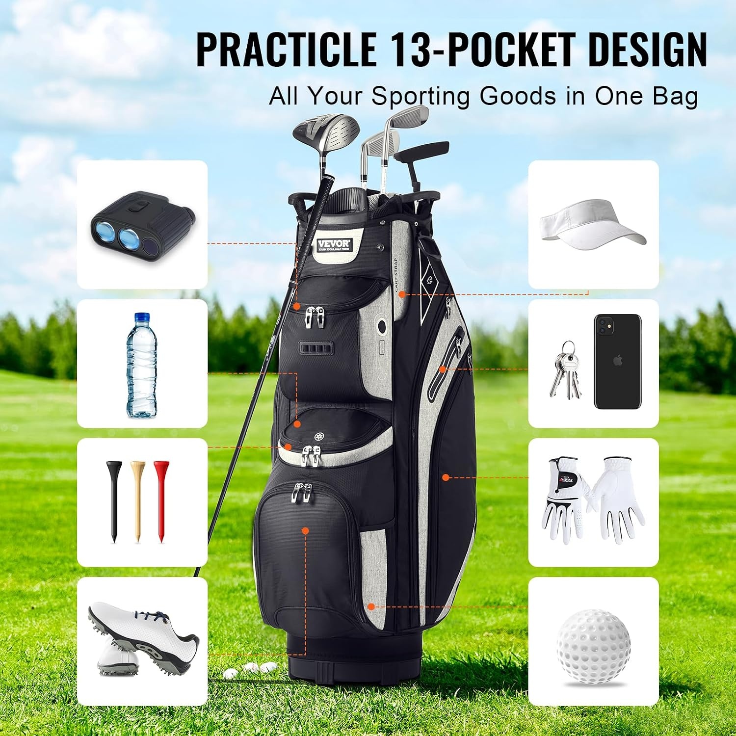 image:imageVEVOR Golf Cart Bag with 14 Way Organizer Divider Top Premium Cart Bag with Stand Durable Golf Bags with Handles amp Dust Cover amp Detachable Dual Strap for Men amp WomenBlackLight gray