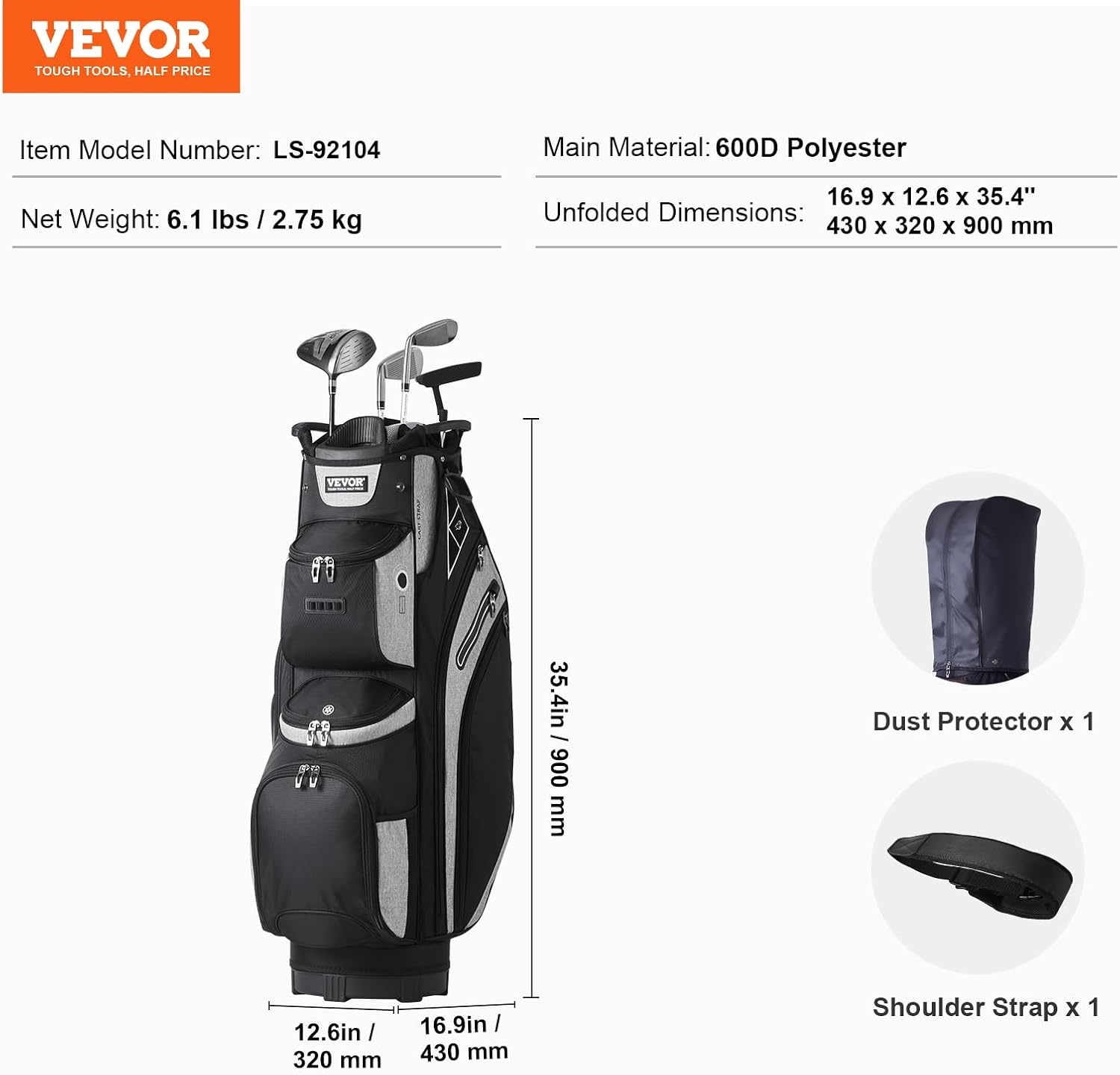 image:imageVEVOR Golf Cart Bag with 14 Way Organizer Divider Top Premium Cart Bag with Stand Durable Golf Bags with Handles amp Dust Cover amp Detachable Dual Strap for Men amp WomenBlackLight gray