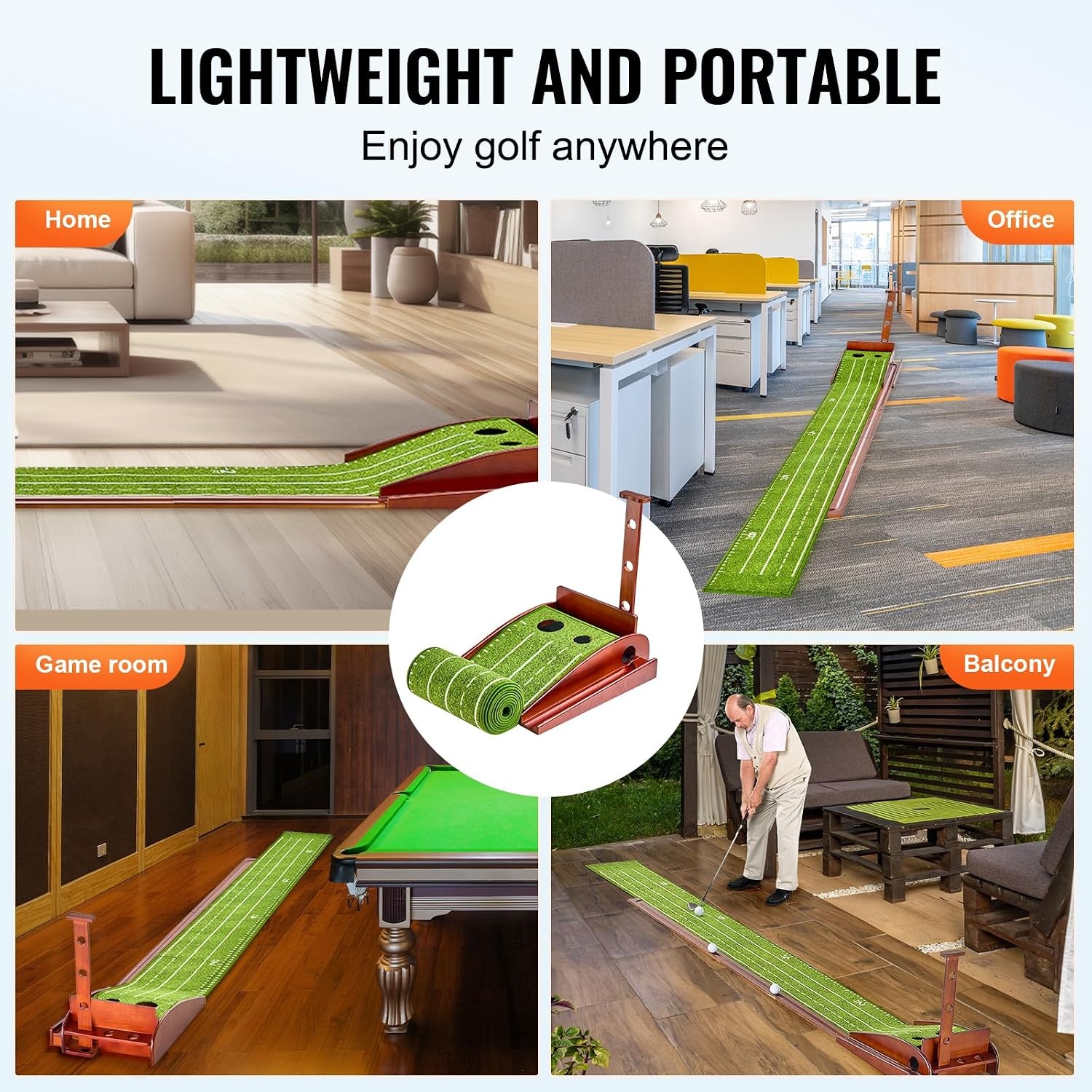 image:imageVEVOR Golf Putting Mat Putting Green Indoor Putting Matt for Indoors Sports Spin n Putt Golf Game Perfect Practice Putting Mat Golf Putting Mats Practice AutoBall Return2 Holes
