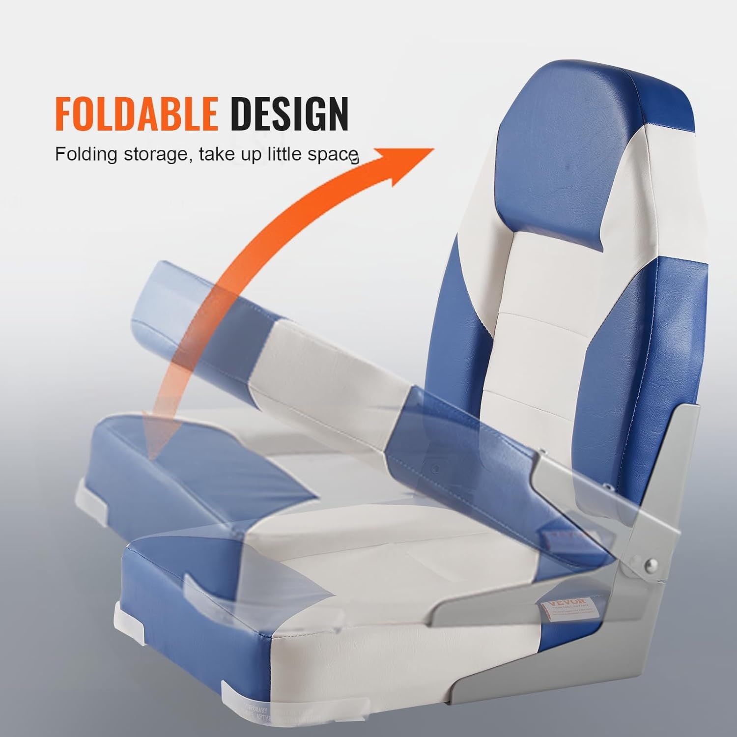 image:imageVEVOR High Back Boat Seat 2 Pack Folding Fishing Boat Seat with Thickened Sponge Cushion amp Waterproof PVC Leather Aluminum Alloy Hinges Flip Up for Boats Yachts Ships Black amp Grey2 pack BlueWhite