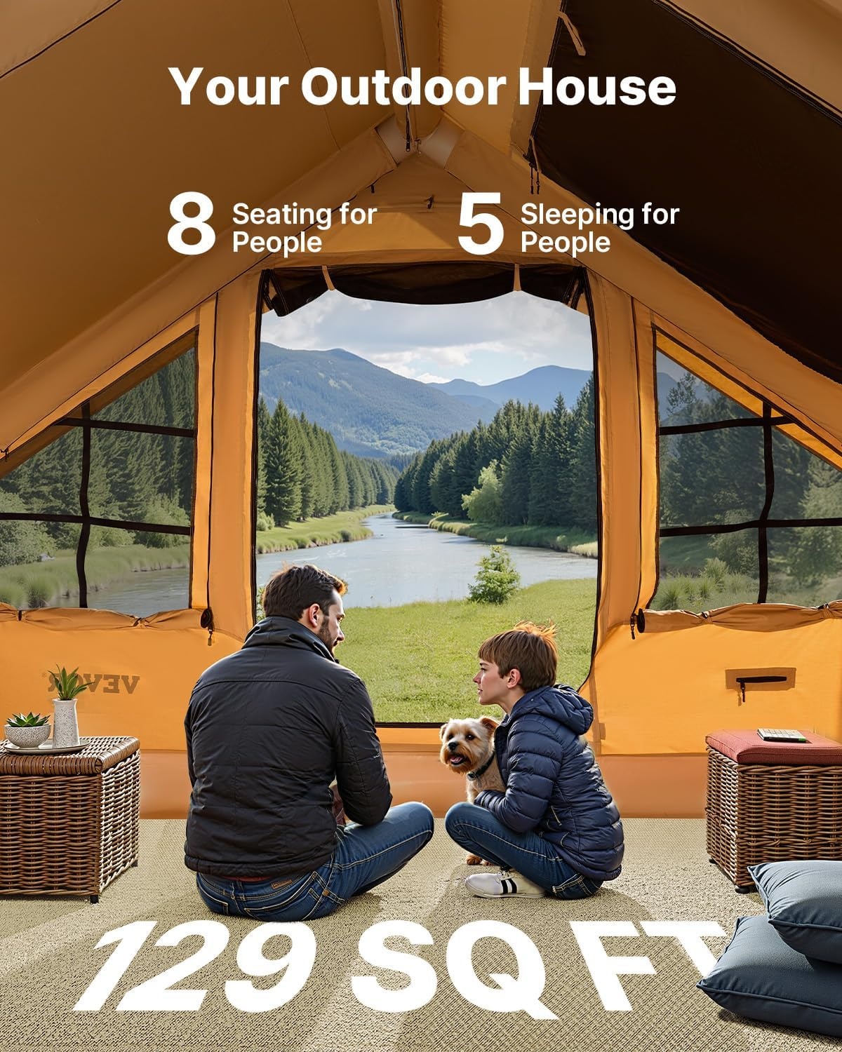 image:imageVEVOR Inflatable Tents for Camping Easy Setup Blow up Tent with Hand Pump 4 Season Glamping Tent with Stove Jack Doors amp Mesh Windows Storage Bag Included for Easy Taking58 Person With 2 Skylights