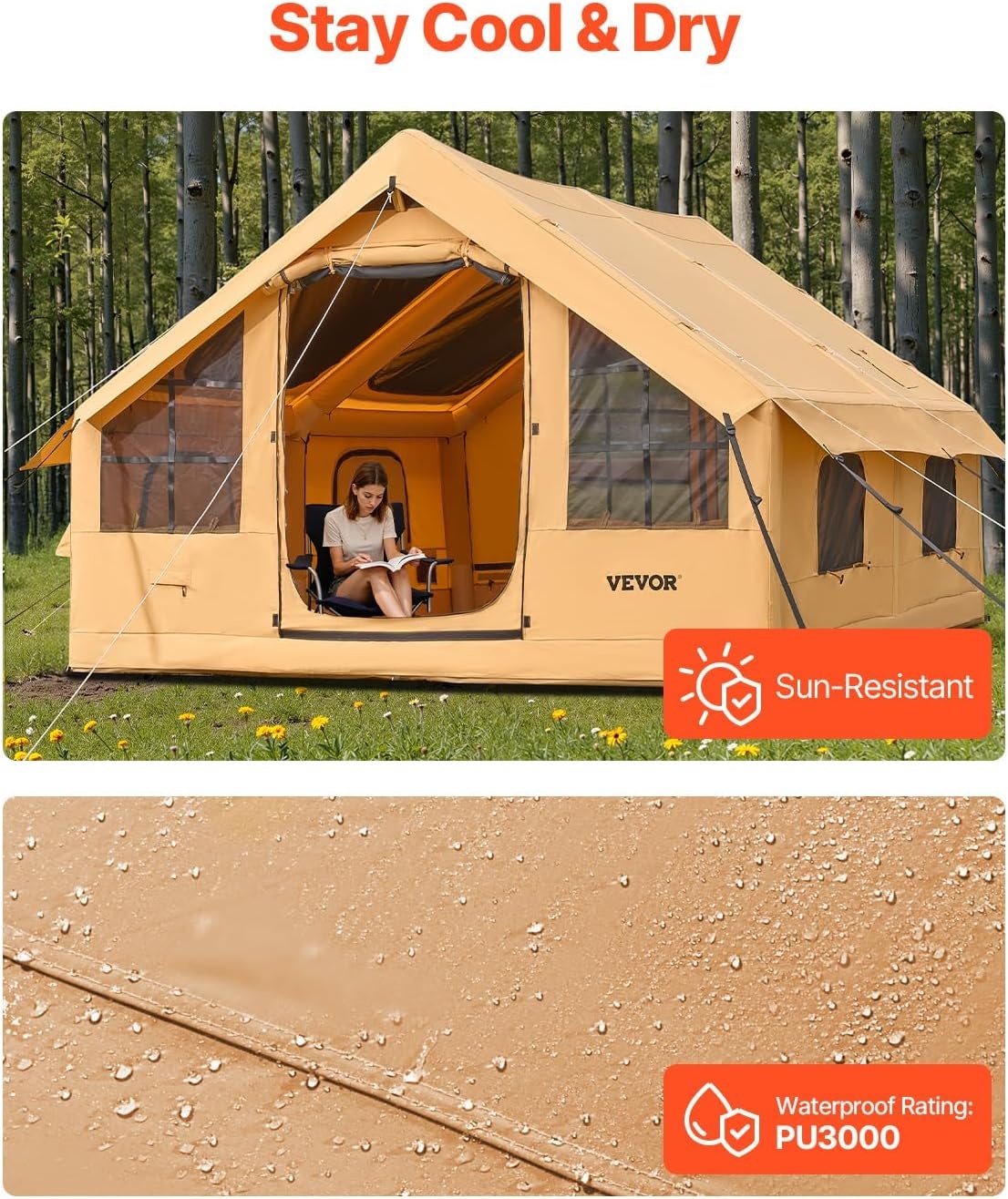 image:imageVEVOR Inflatable Tents for Camping Easy Setup Blow up Tent with Hand Pump 4 Season Glamping Tent with Stove Jack Doors amp Mesh Windows Storage Bag Included for Easy Taking58 Person With 2 Skylights