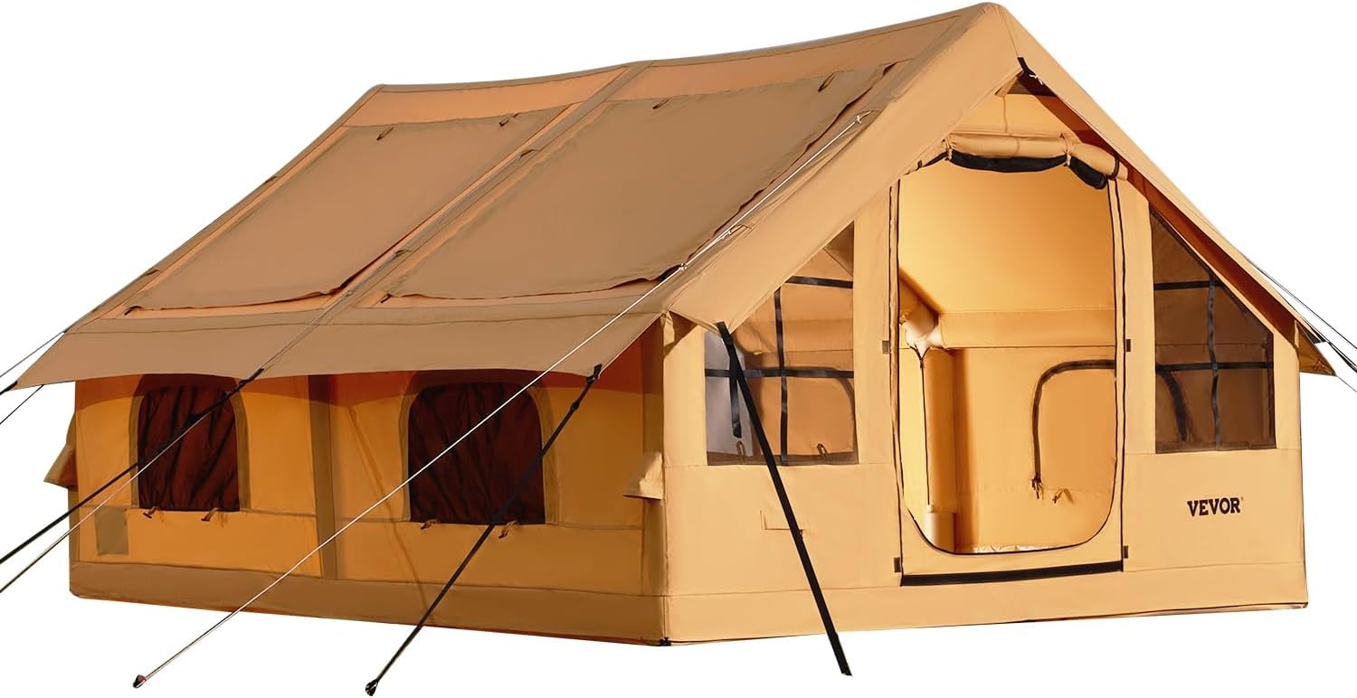 image:imageVEVOR Inflatable Tents for Camping Easy Setup Blow up Tent with Hand Pump 4 Season Glamping Tent with Stove Jack Doors amp Mesh Windows Storage Bag Included for Easy Taking58 Person With 2 Skylights