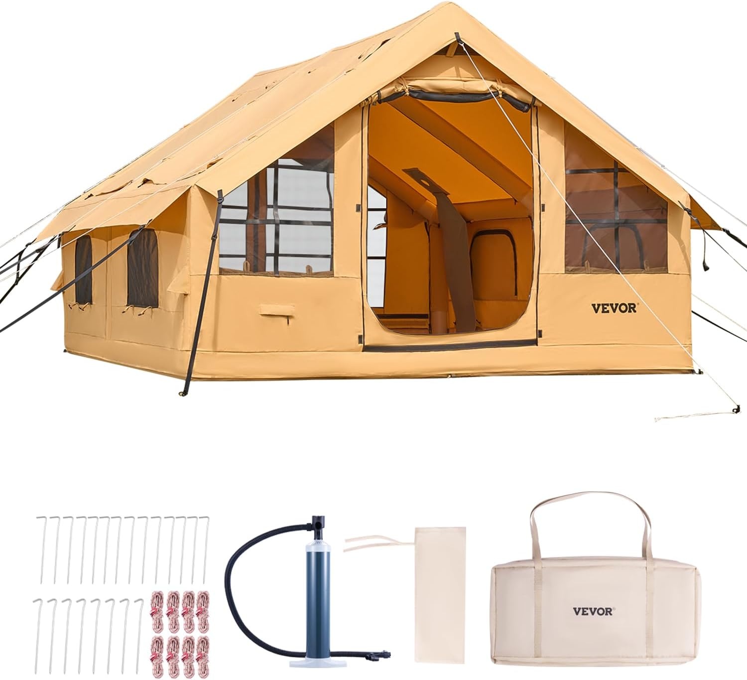 image:imageVEVOR Inflatable Tents for Camping Easy Setup Blow up Tent with Hand Pump 4 Season Glamping Tent with Stove Jack Doors amp Mesh Windows Storage Bag Included for Easy Taking58 Person With 2 Skylights