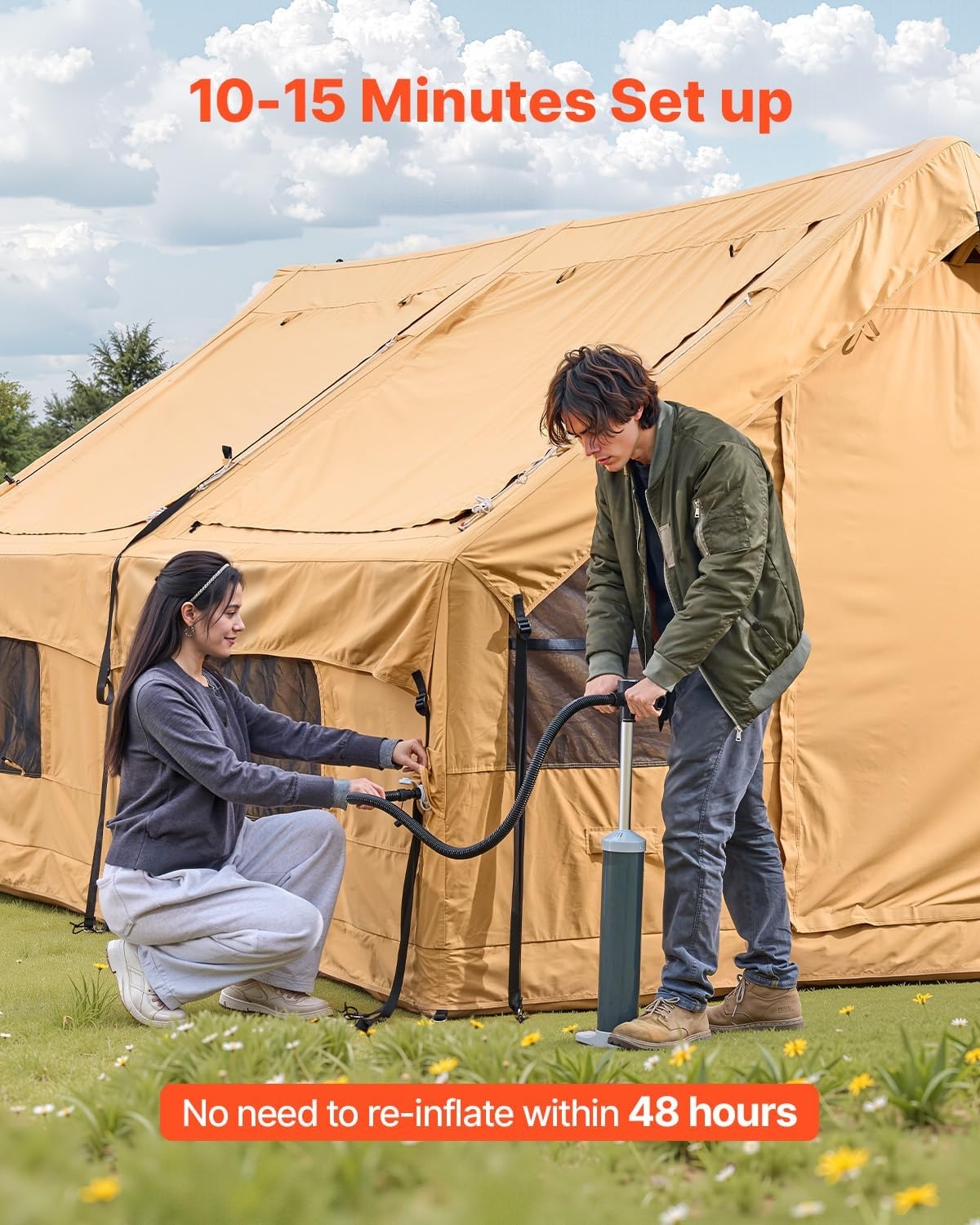 image:imageVEVOR Inflatable Tents for Camping Easy Setup Blow up Tent with Hand Pump 4 Season Glamping Tent with Stove Jack Doors amp Mesh Windows Storage Bag Included for Easy Taking58 Person With 2 Skylights