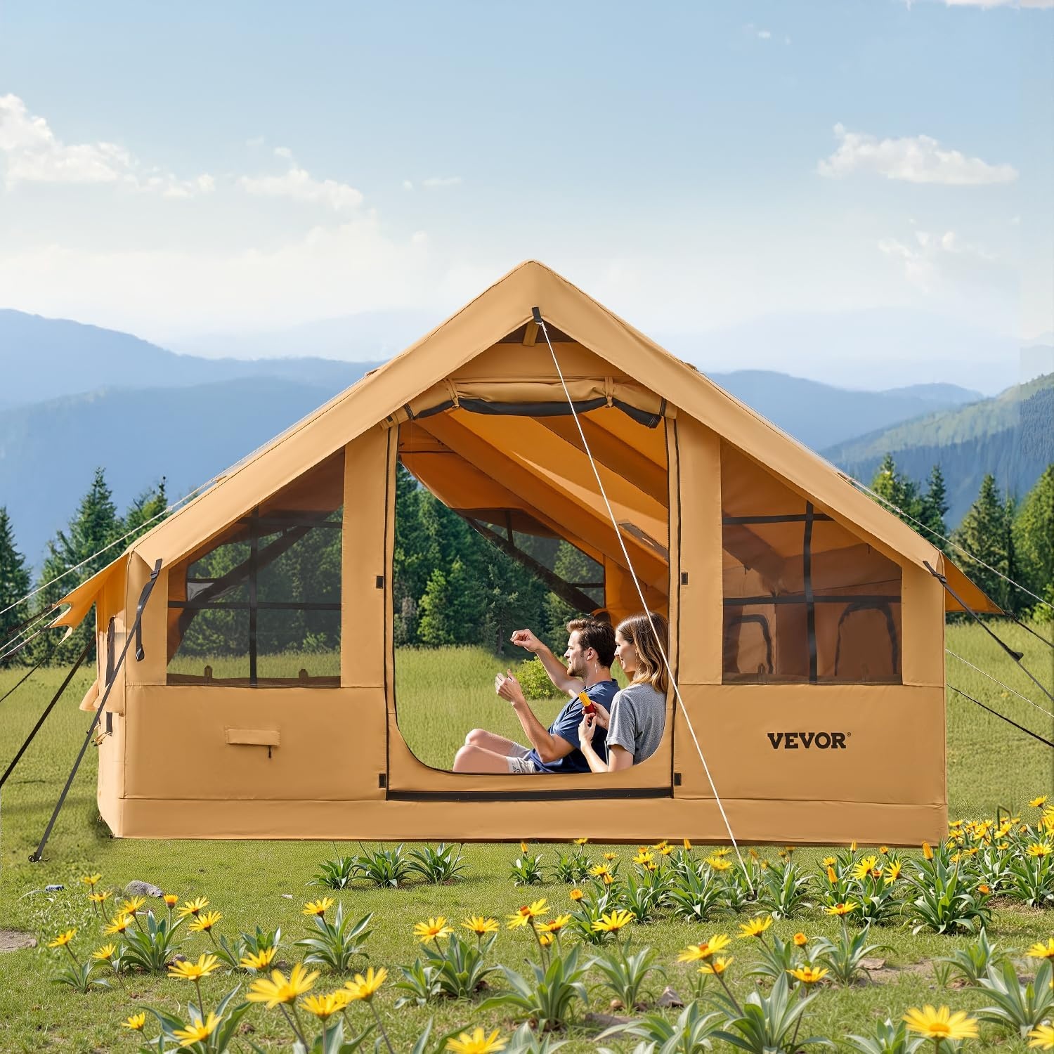 image:imageVEVOR Inflatable Tents for Camping Easy Setup Blow up Tent with Hand Pump 4 Season Glamping Tent with Stove Jack Doors amp Mesh Windows Storage Bag Included for Easy Taking58 Person With 2 Skylights
