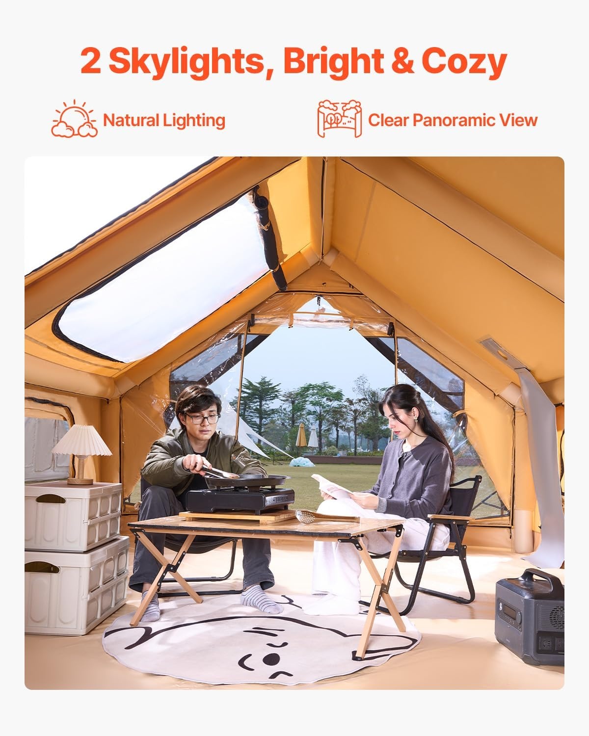 image:imageVEVOR Inflatable Tents for Camping Easy Setup Blow up Tent with Hand Pump 4 Season Glamping Tent with Stove Jack Doors amp Mesh Windows Storage Bag Included for Easy Taking58 Person With 2 Skylights