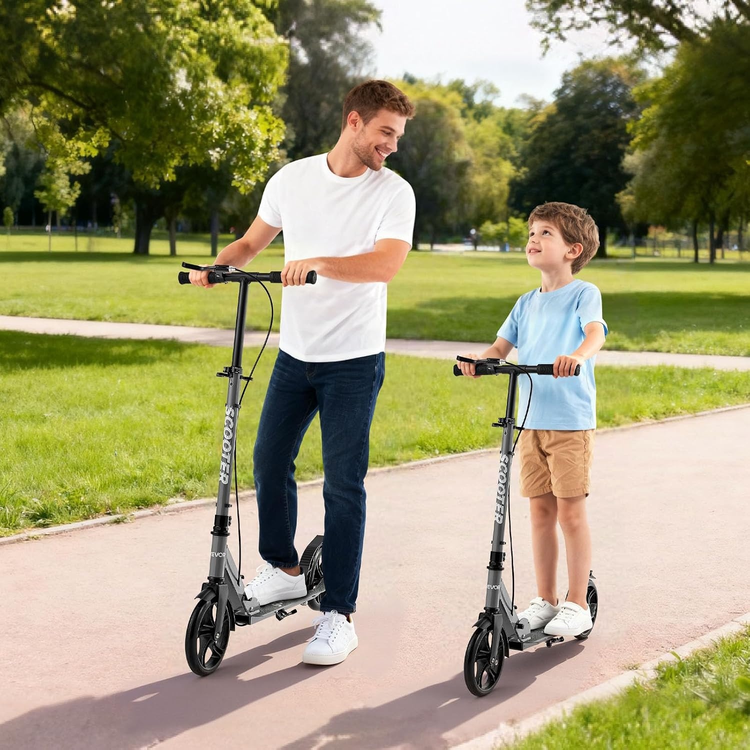 image:imageVEVOR Kick Scooter for Kids Ages 8 Teens amp Adults 2Wheel Toddler Scooter with Adjustable Height Handlebar Wide AntiSlip Deck Foldable Lightweight Frame for Boys amp Girls up to 220 lbs Gray