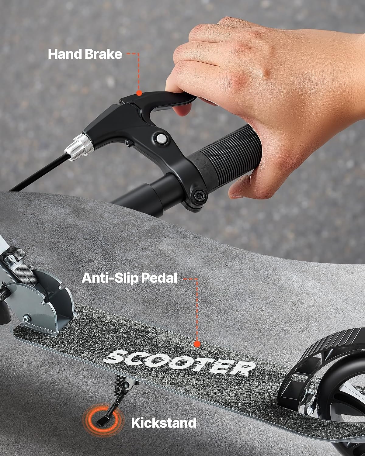 image:imageVEVOR Kick Scooter for Kids Ages 8 Teens amp Adults 2Wheel Toddler Scooter with Adjustable Height Handlebar Wide AntiSlip Deck Foldable Lightweight Frame for Boys amp Girls up to 220 lbs Gray