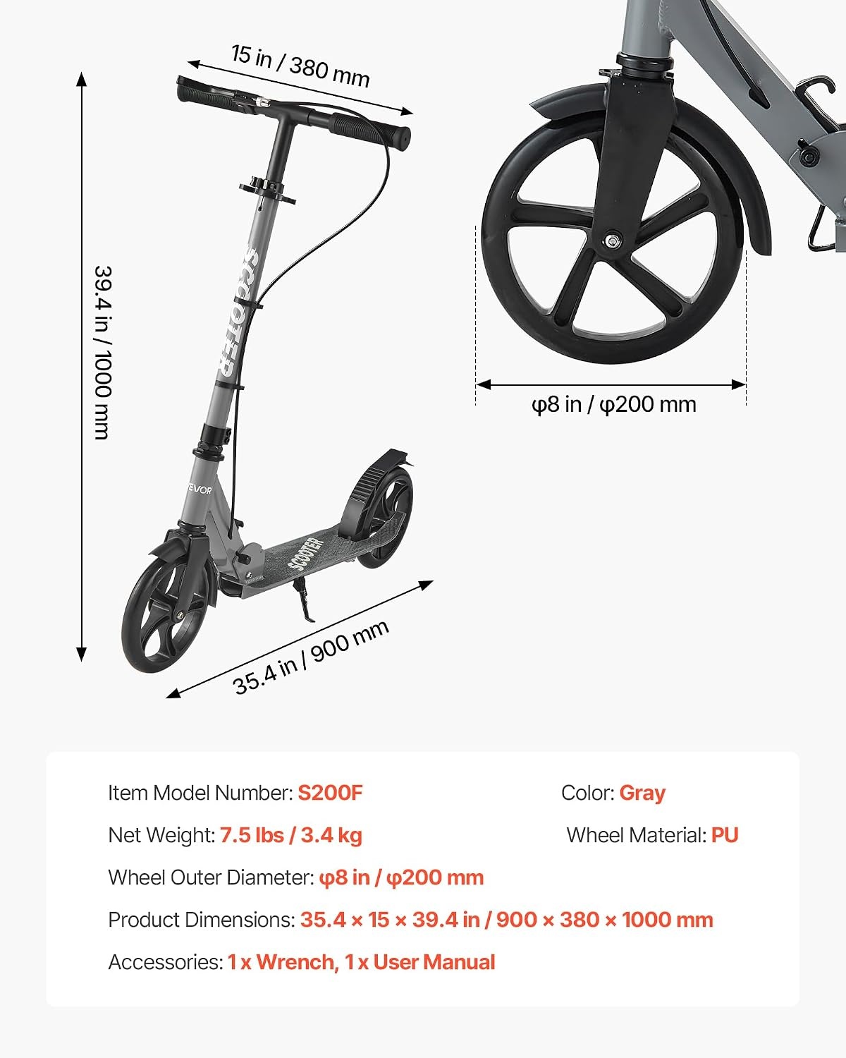 image:imageVEVOR Kick Scooter for Kids Ages 8 Teens amp Adults 2Wheel Toddler Scooter with Adjustable Height Handlebar Wide AntiSlip Deck Foldable Lightweight Frame for Boys amp Girls up to 220 lbs Gray