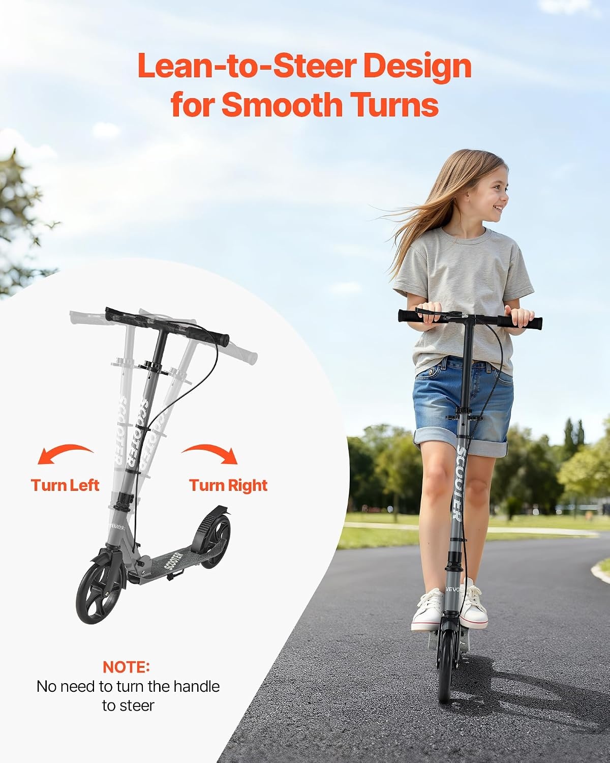 image:imageVEVOR Kick Scooter for Kids Ages 8 Teens amp Adults 2Wheel Toddler Scooter with Adjustable Height Handlebar Wide AntiSlip Deck Foldable Lightweight Frame for Boys amp Girls up to 220 lbs Gray