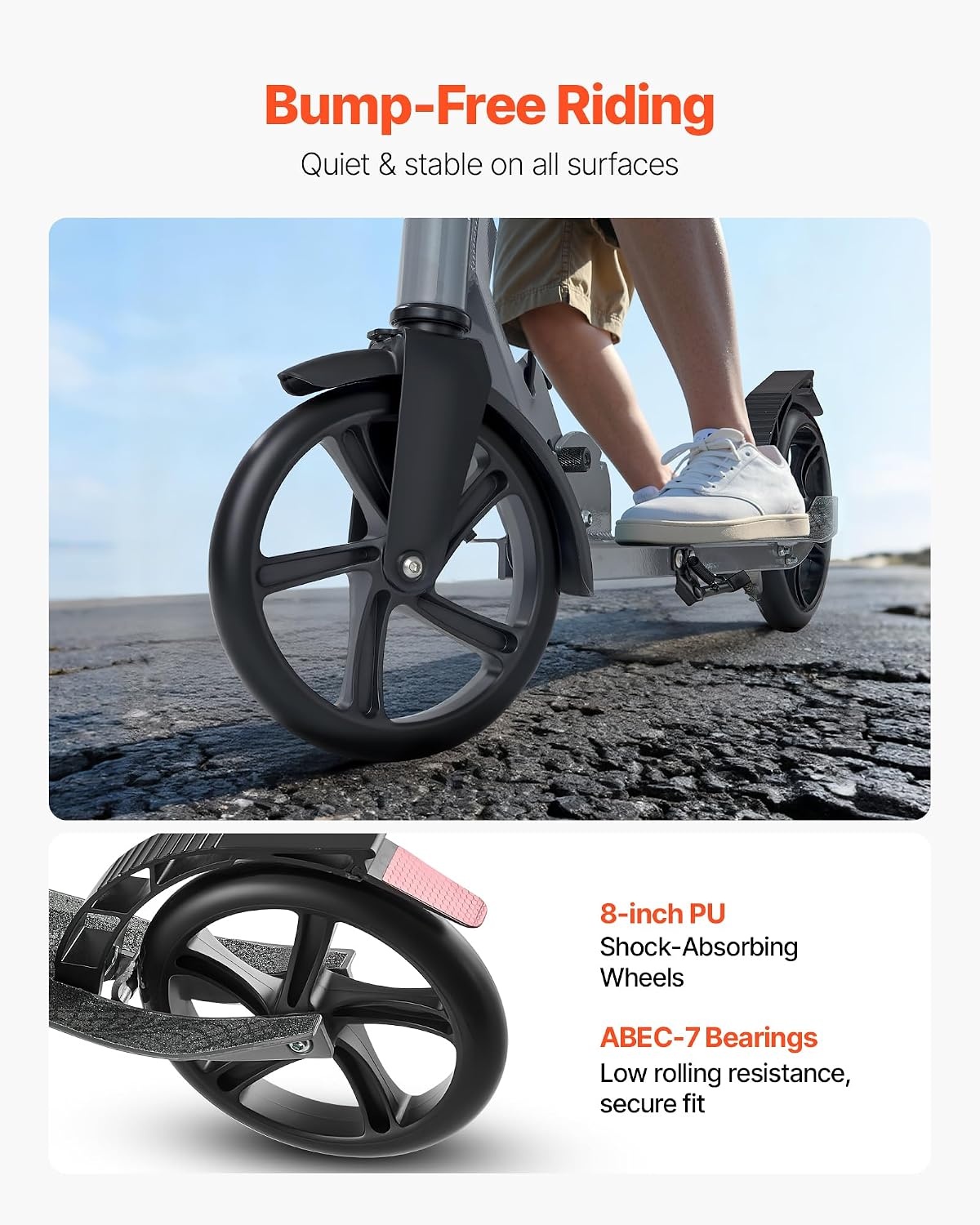 image:imageVEVOR Kick Scooter for Kids Ages 8 Teens amp Adults 2Wheel Toddler Scooter with Adjustable Height Handlebar Wide AntiSlip Deck Foldable Lightweight Frame for Boys amp Girls up to 220 lbs Gray