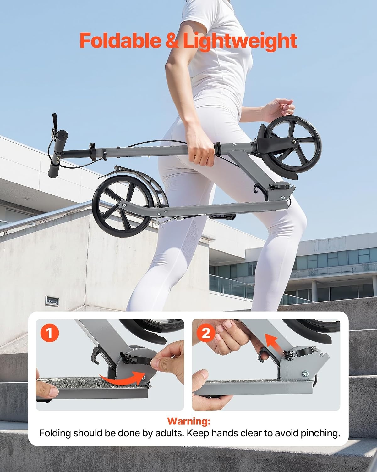 image:imageVEVOR Kick Scooter for Kids Ages 8 Teens amp Adults 2Wheel Toddler Scooter with Adjustable Height Handlebar Wide AntiSlip Deck Foldable Lightweight Frame for Boys amp Girls up to 220 lbs Gray