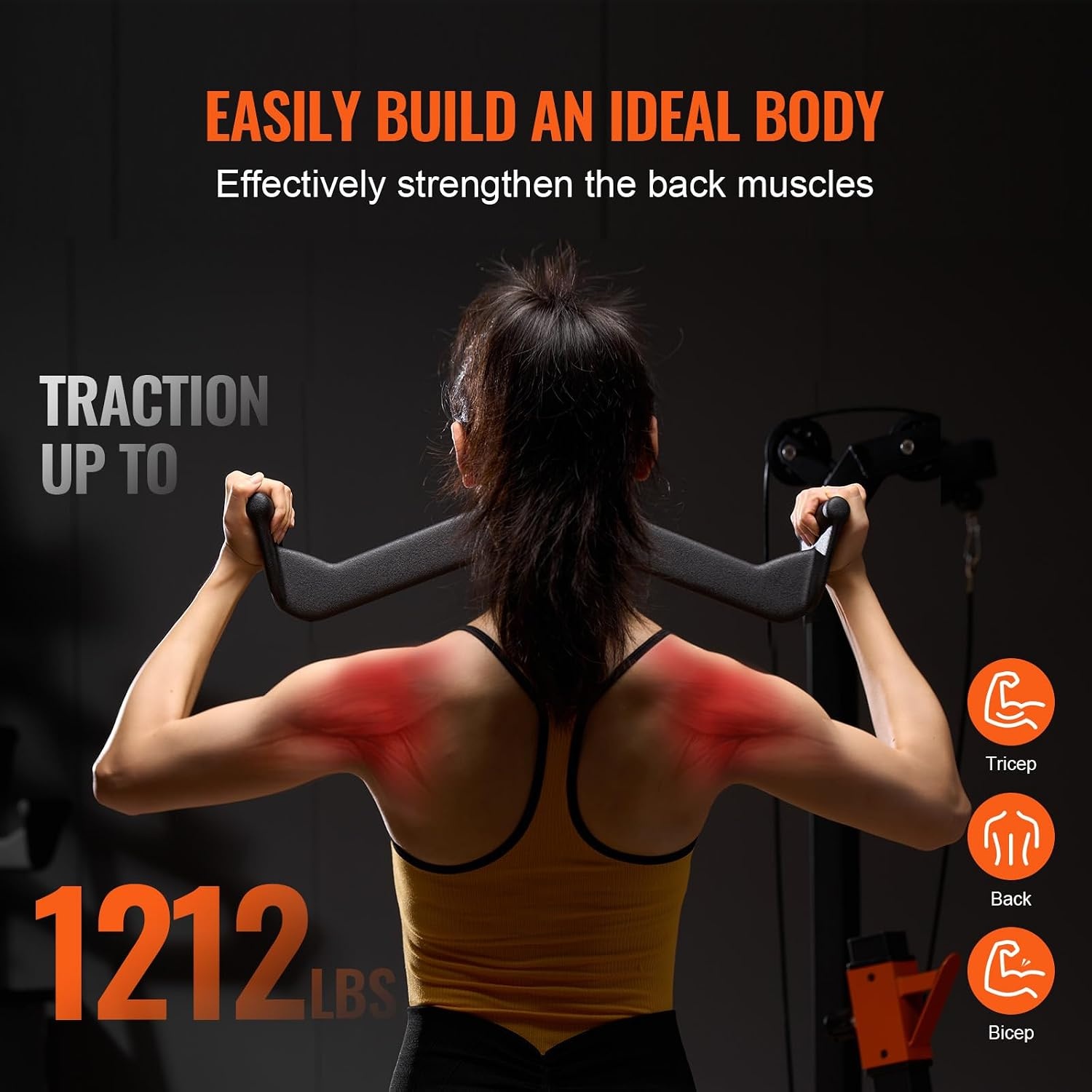 image:imageVEVOR LAT Pulldown Attachments Cable Machine Rowing Tbar Vbar Tricep Pull Down Bar Back Strength Training Rubber Coated Handle Grip Bicep Curl Tricep LAT Pulldown Bar for Home Gym Fitness5PCS B