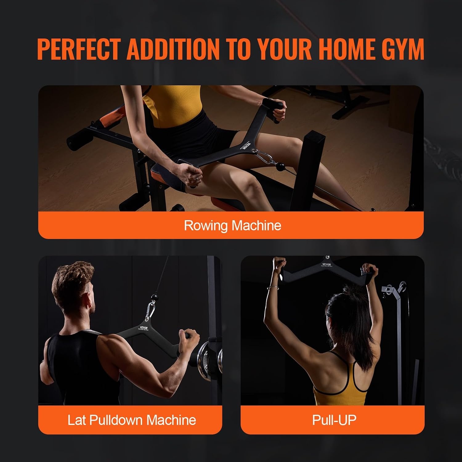 image:imageVEVOR LAT Pulldown Attachments Cable Machine Rowing Tbar Vbar Tricep Pull Down Bar Back Strength Training Rubber Coated Handle Grip Bicep Curl Tricep LAT Pulldown Bar for Home Gym Fitness5PCS A