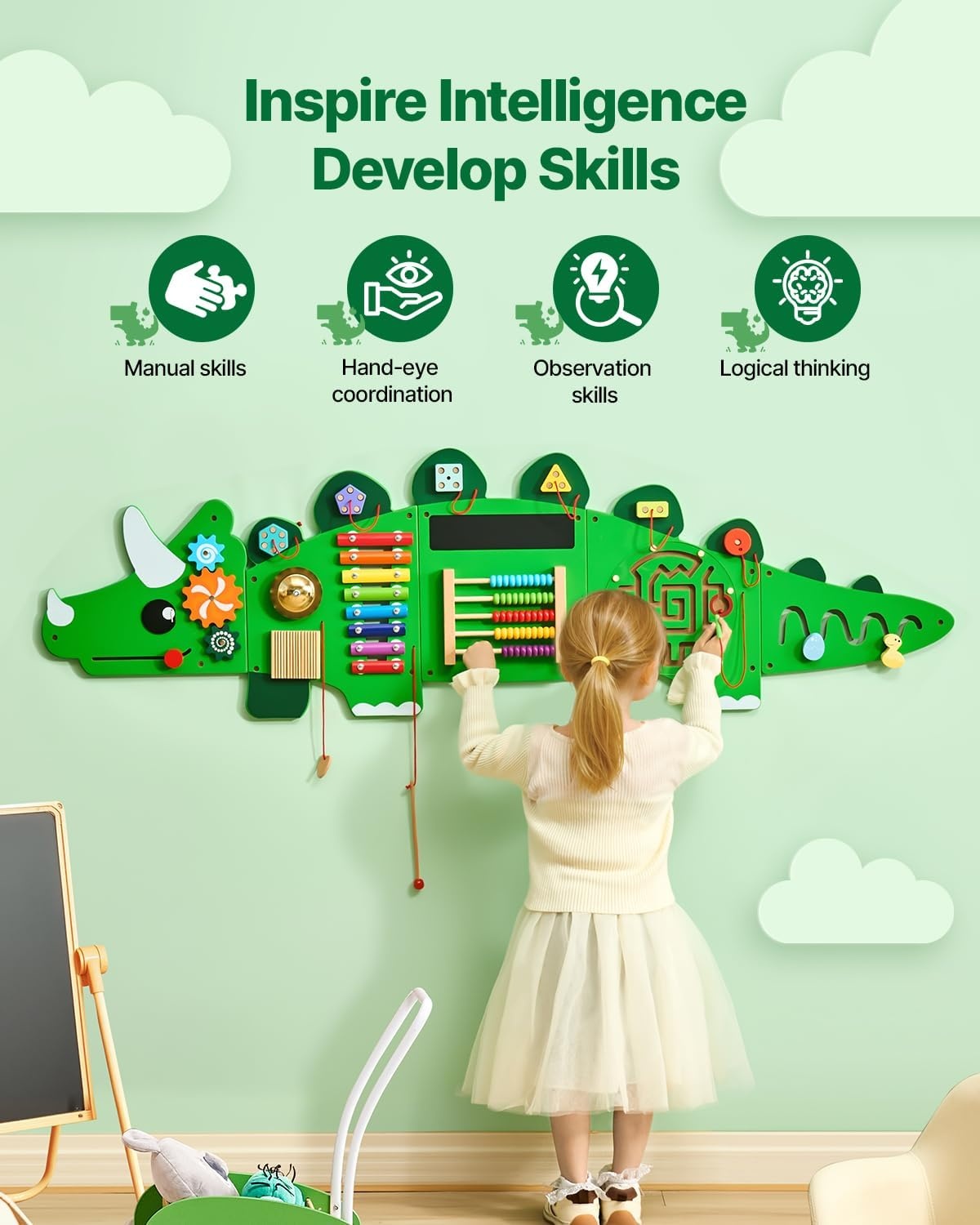 image:imageVEVOR Orca Activity Busy Board Wall 12 Activities Board Montessori Sensory Wall Panel for Kids 312 Years Sensory Activity Panel Ideal for Toddler Playroom Nursery ClassroomDinosaur