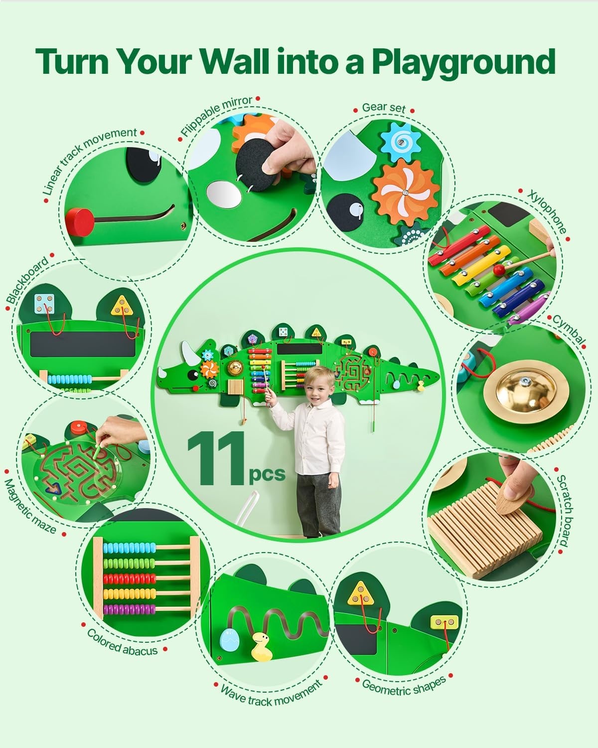 image:imageVEVOR Orca Activity Busy Board Wall 12 Activities Board Montessori Sensory Wall Panel for Kids 312 Years Sensory Activity Panel Ideal for Toddler Playroom Nursery ClassroomDinosaur
