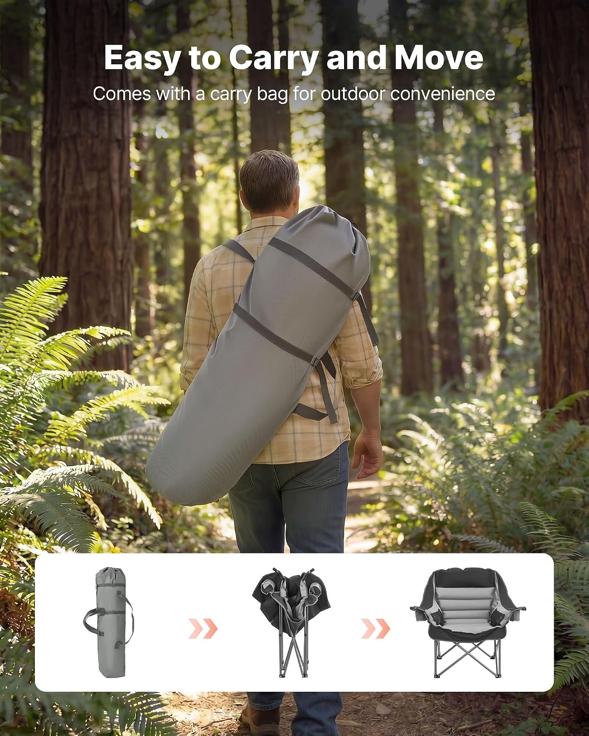 image:imageVEVOR Oversized Camping Chairs 450 lbs Heavy Duty Support Portable Padded Folding Camp Chairs with Dual Cup Holders amp Wine Glass Holders Carry Bag for Outdoor Fishing Black amp Gray 1 Pack