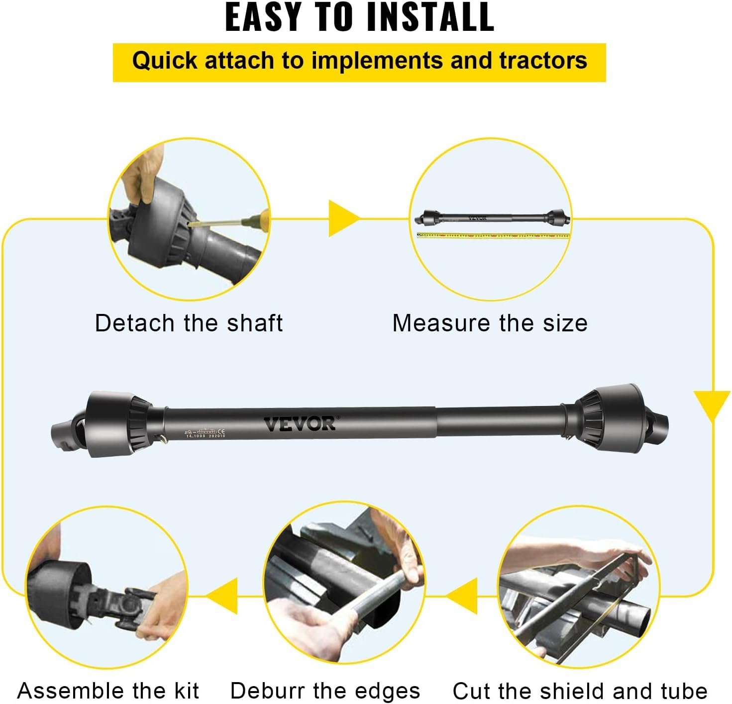 image:imageVEVOR PTO Shaft 138 PTO Drive Shaft 6 Spline Tractor End and Round Implement End PTO Driveline Shaft Tractor PTO Shaft 3039 Brush Hog PTO Shaft Black for Finish Mower Rotary Cutter5175