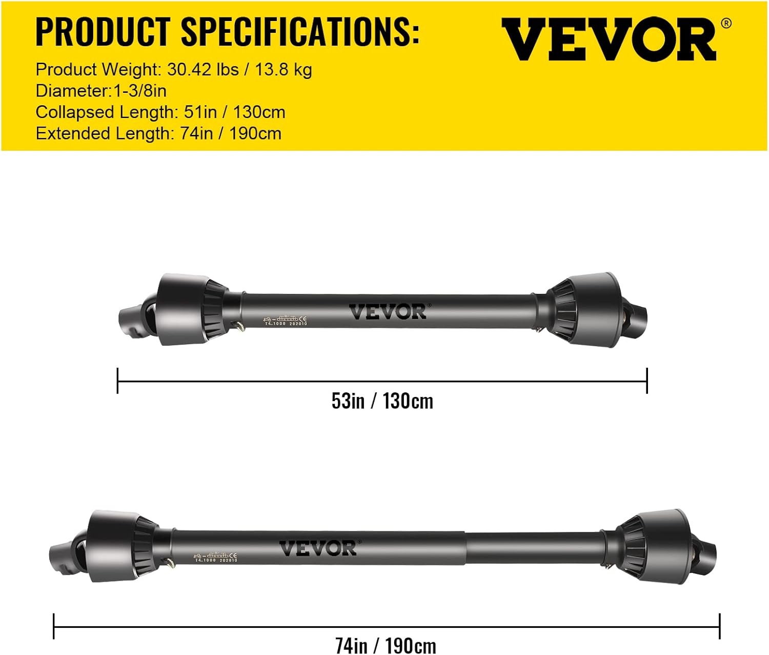 image:imageVEVOR PTO Shaft 138 PTO Drive Shaft 6 Spline Tractor End and Round Implement End PTO Driveline Shaft Tractor PTO Shaft 3039 Brush Hog PTO Shaft Black for Finish Mower Rotary Cutter5175