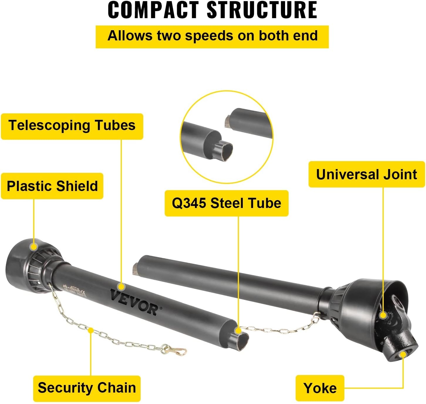 image:imageVEVOR PTO Shaft 138 PTO Drive Shaft 6 Spline Tractor End and Round Implement End PTO Driveline Shaft Tractor PTO Shaft 3039 Brush Hog PTO Shaft Black for Finish Mower Rotary Cutter5175