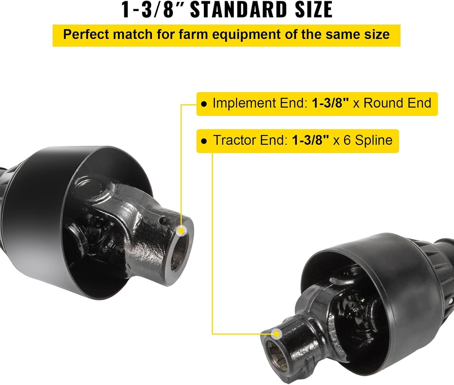 image:imageVEVOR PTO Shaft 138 PTO Drive Shaft 6 Spline Tractor End and Round Implement End PTO Driveline Shaft Tractor PTO Shaft 3039 Brush Hog PTO Shaft Black for Finish Mower Rotary Cutter5175